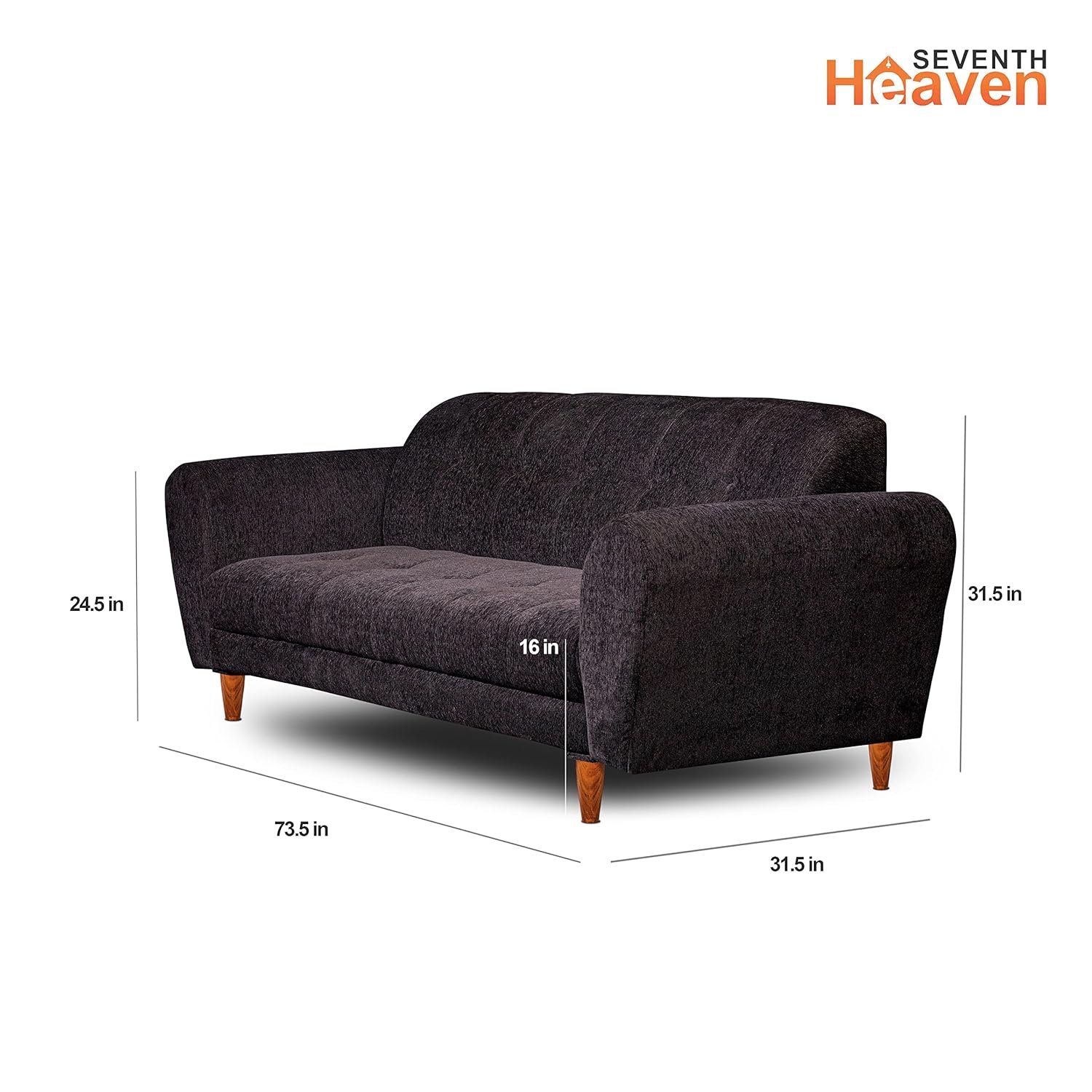 Milan 3 Seater Sofa | Luxury Comfort & Extra Spacious | Sofa | Sofa Set | Wooden Sofa Set for Living Room | Sofa for Living Room & Office (Chenille Molfino - Black) — image 2