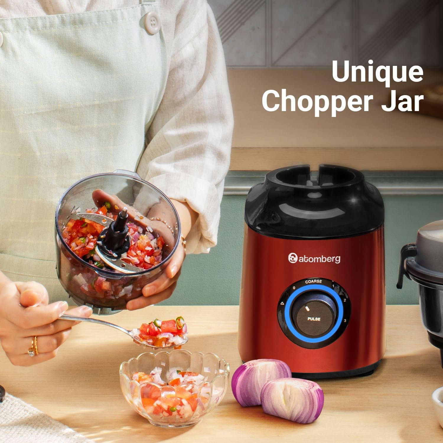 Atomberg Zenova Mixer Grinder with Unique Coarse Mode | Advanced Safety Features | 4 Jars including Chopper Jar with Hands Free Operation (Red Wine) — image 5