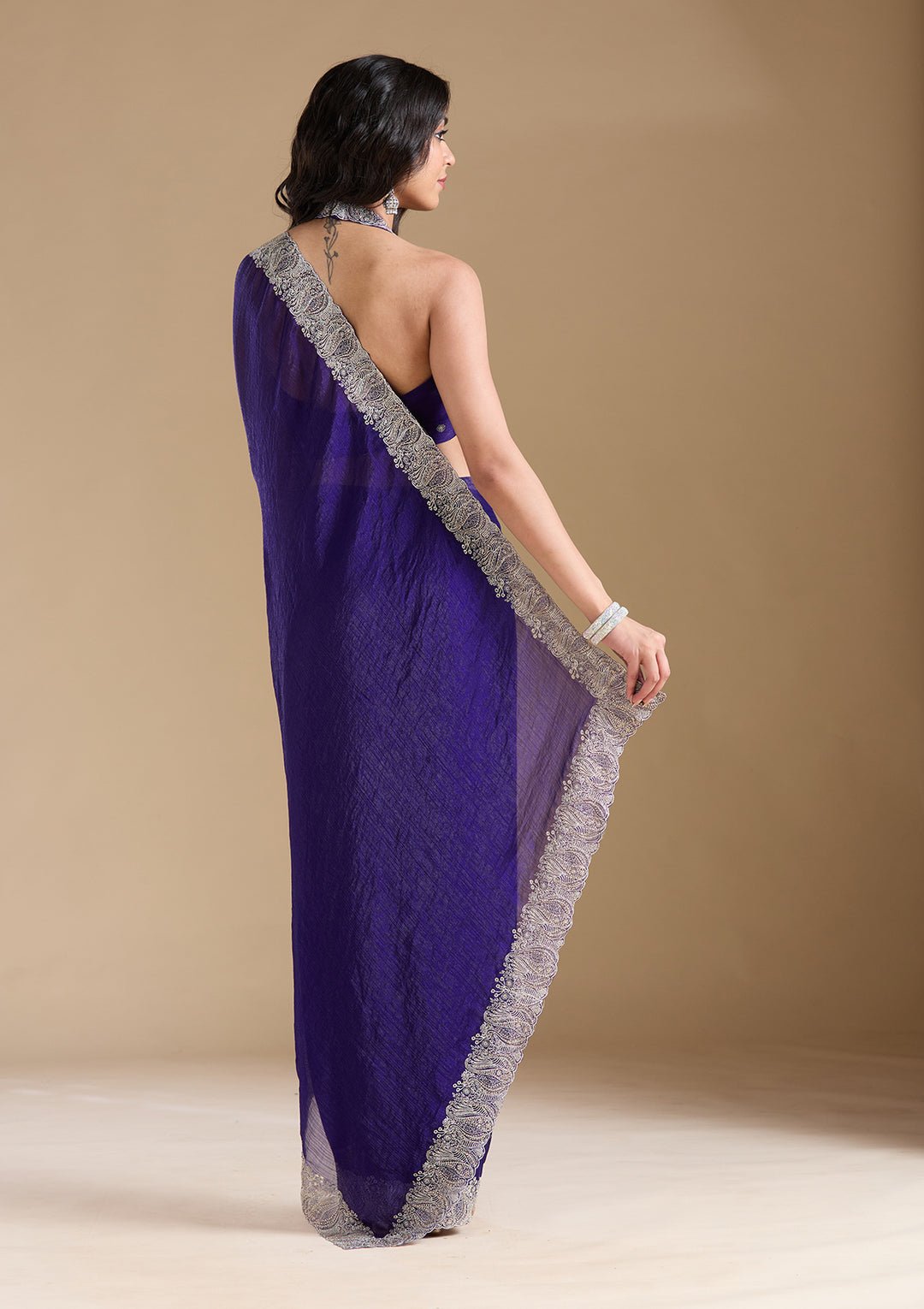 Violet Zariwork (Silver) Chiffon Saree — image 6