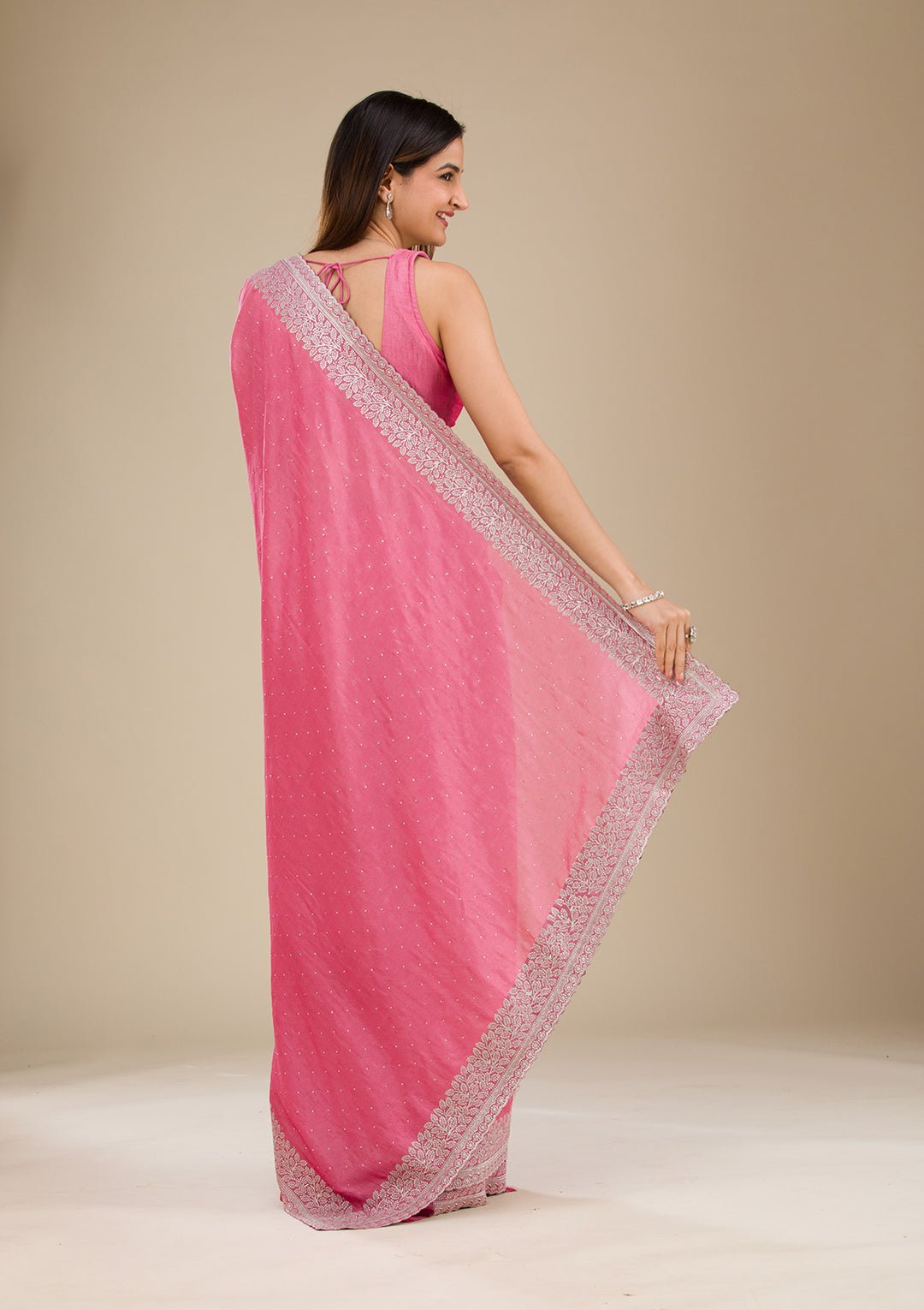 Onion Pink Zariwork Soft Silk Saree — image 5