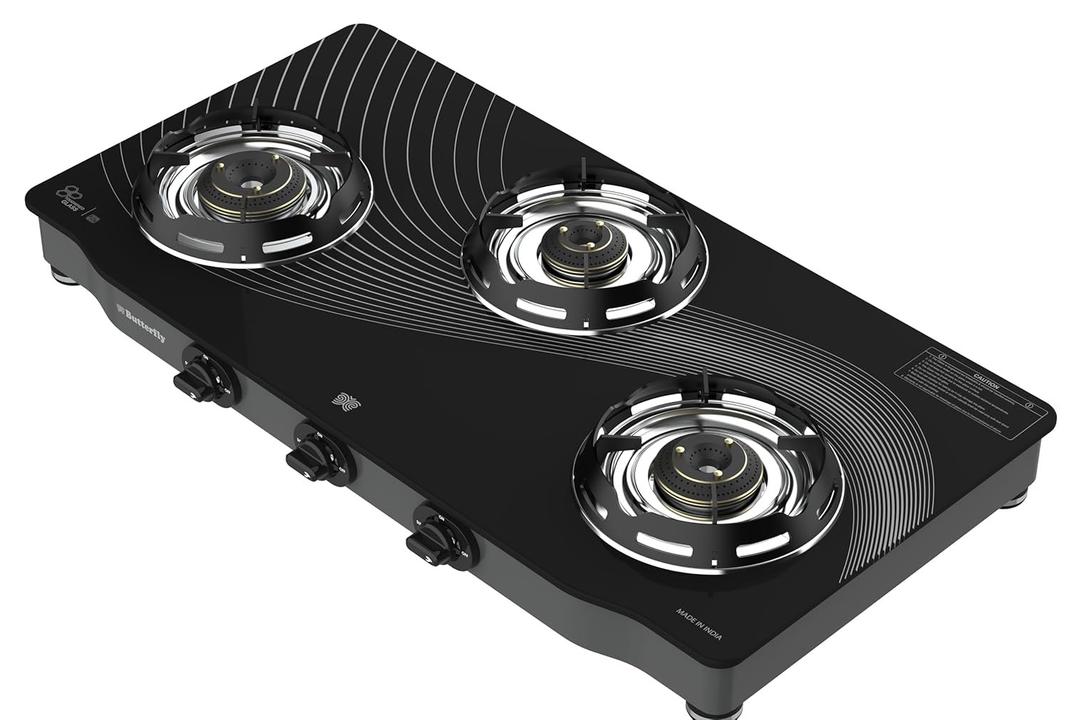 Butterfly Renz 3 Burner 3 Star Glass Top Gas Stove | Fan shield | Leak Proof European Valve | Rust Resistant Frame | Patented Lift Lock | 8mm Tempered Designer Glass | 2 Years Product Warranty — image 9