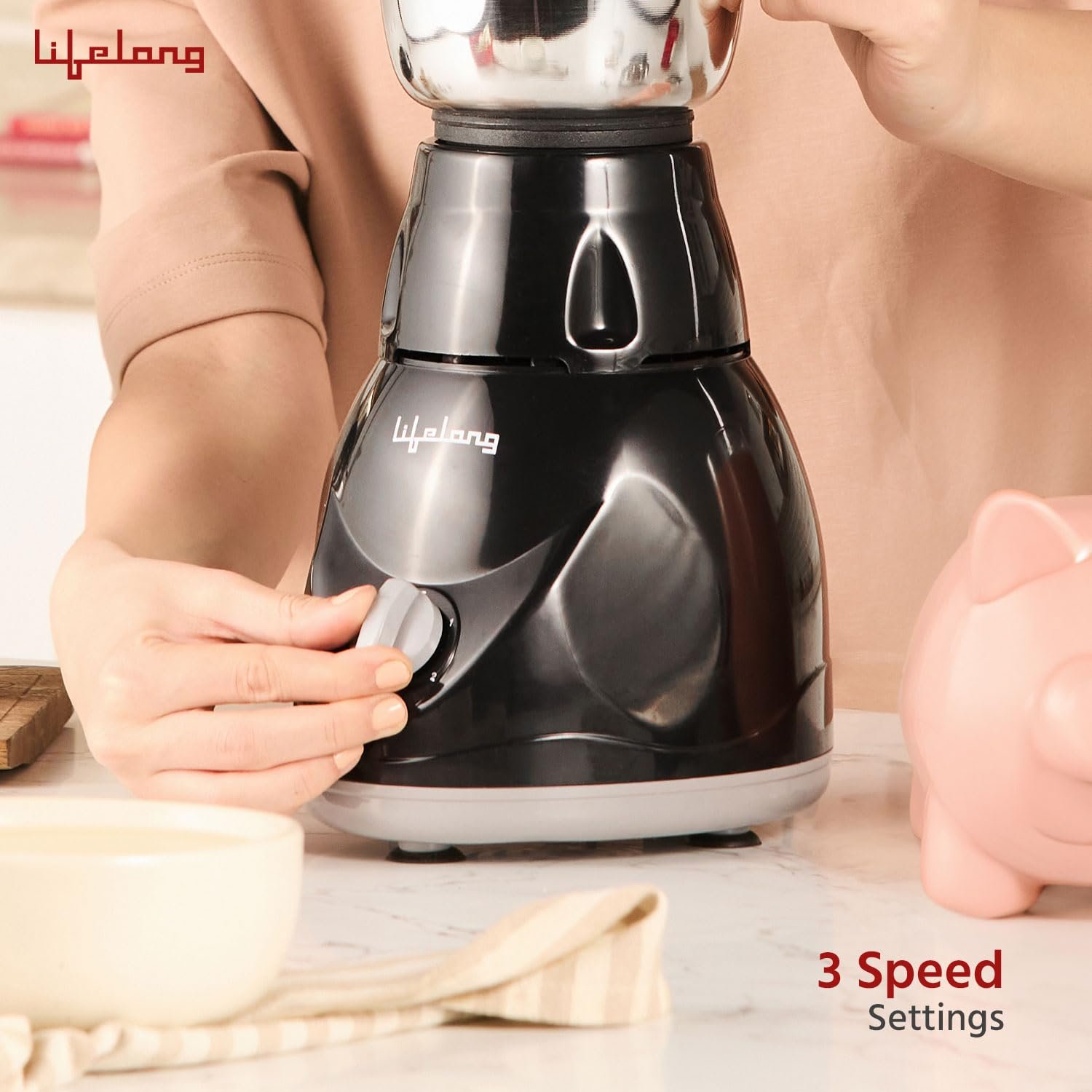 Lifelong Mixer Grinder for Kitchen - 3 Jars 500 Watt Mixie - Chutney Jar, Dry Grinder Jar & Liquidizing Jar used as Wet Grinder & Blender for Milkshake, Smoothie, Puree -Stainless Steel Blades(LLMG23) — image 5
