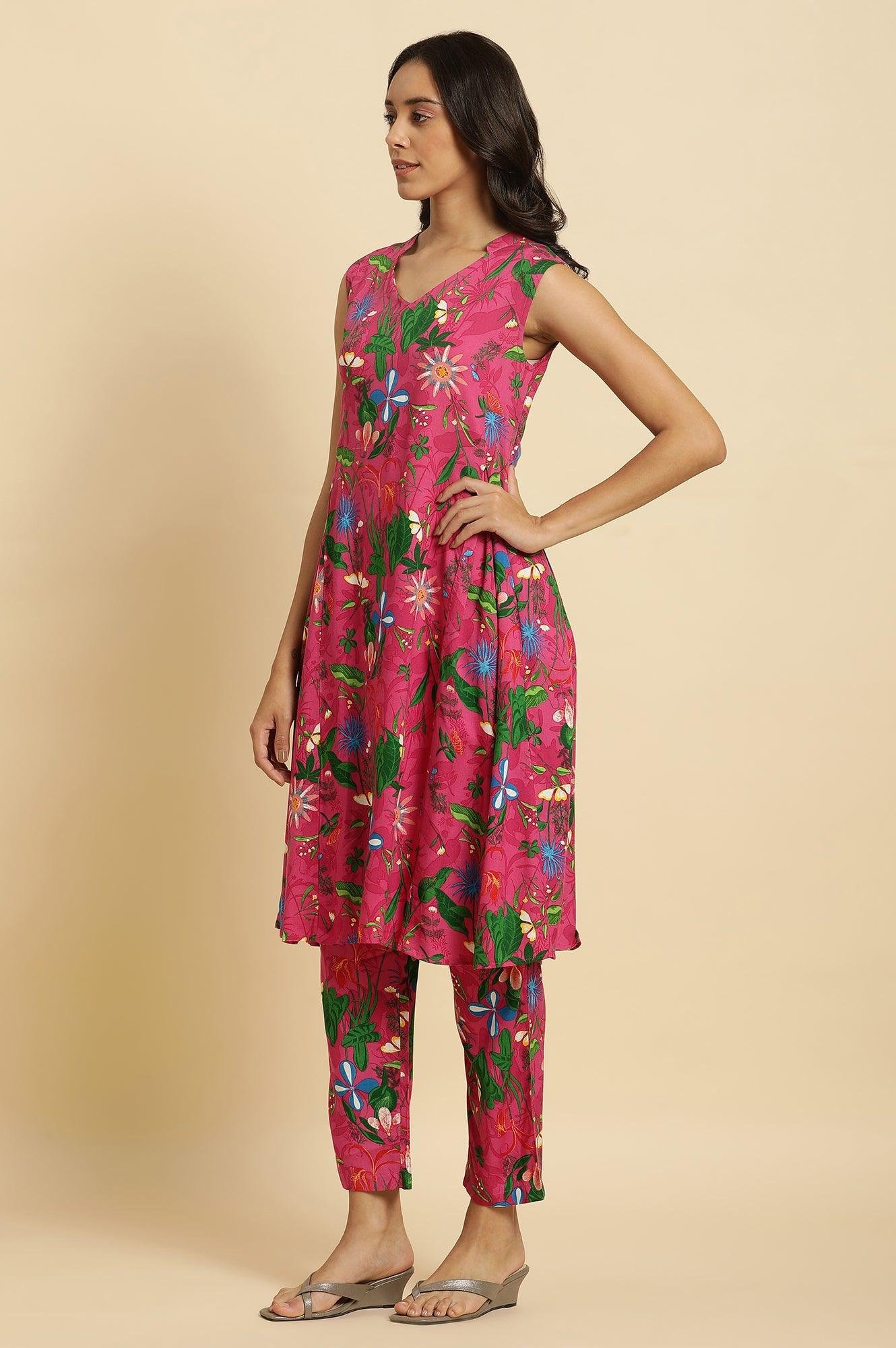 Pink Floral Printed Sleeveless Kurta & Pants Co-Ord Set — image 10