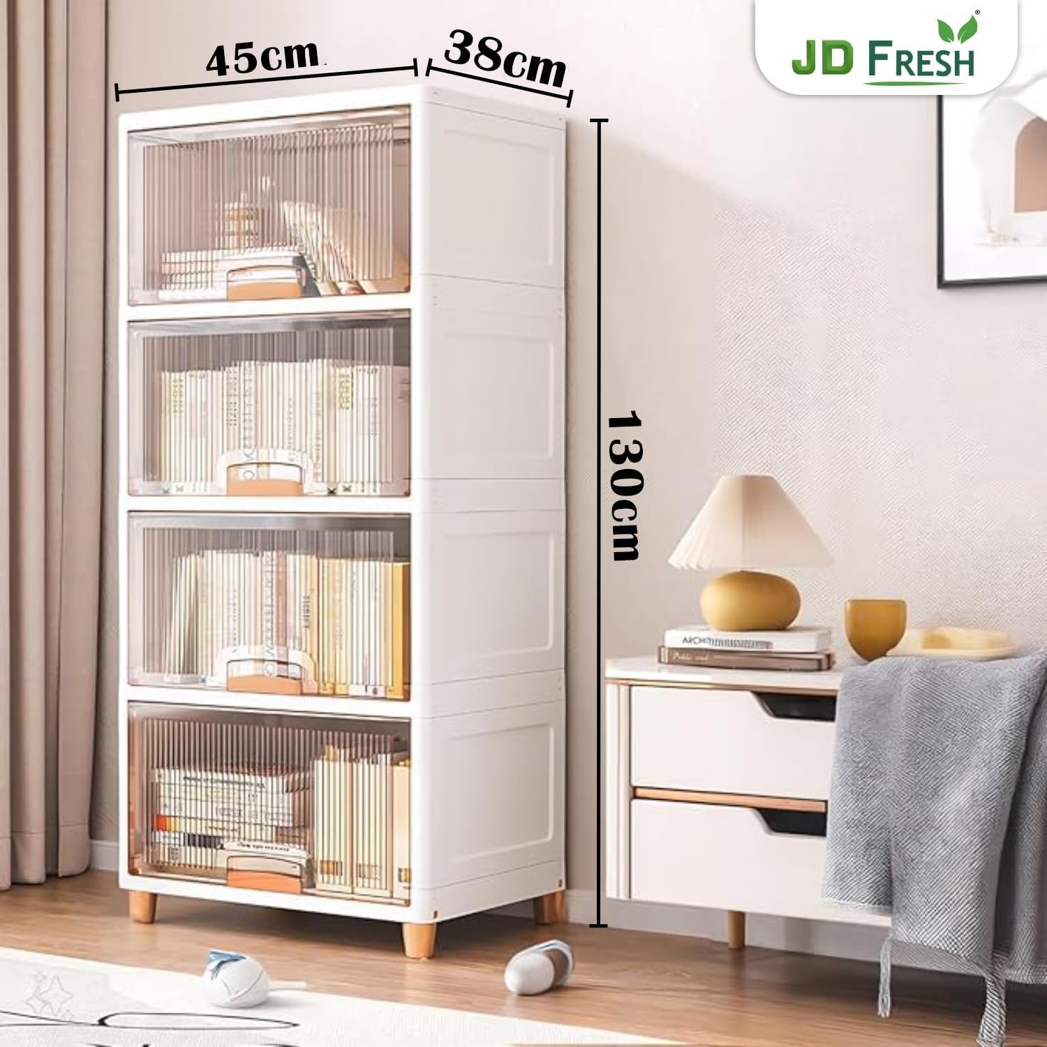 JD FRESH 4 Tier Foldable Plastic Rack for Storage/Kitchen Cupboard/Versatile and Sturdy Wardrobe for Clothes/Multipurpose Storage Organizer/Closet for Bedroom/Living Room/Laundry Room (Transparent) — image 2