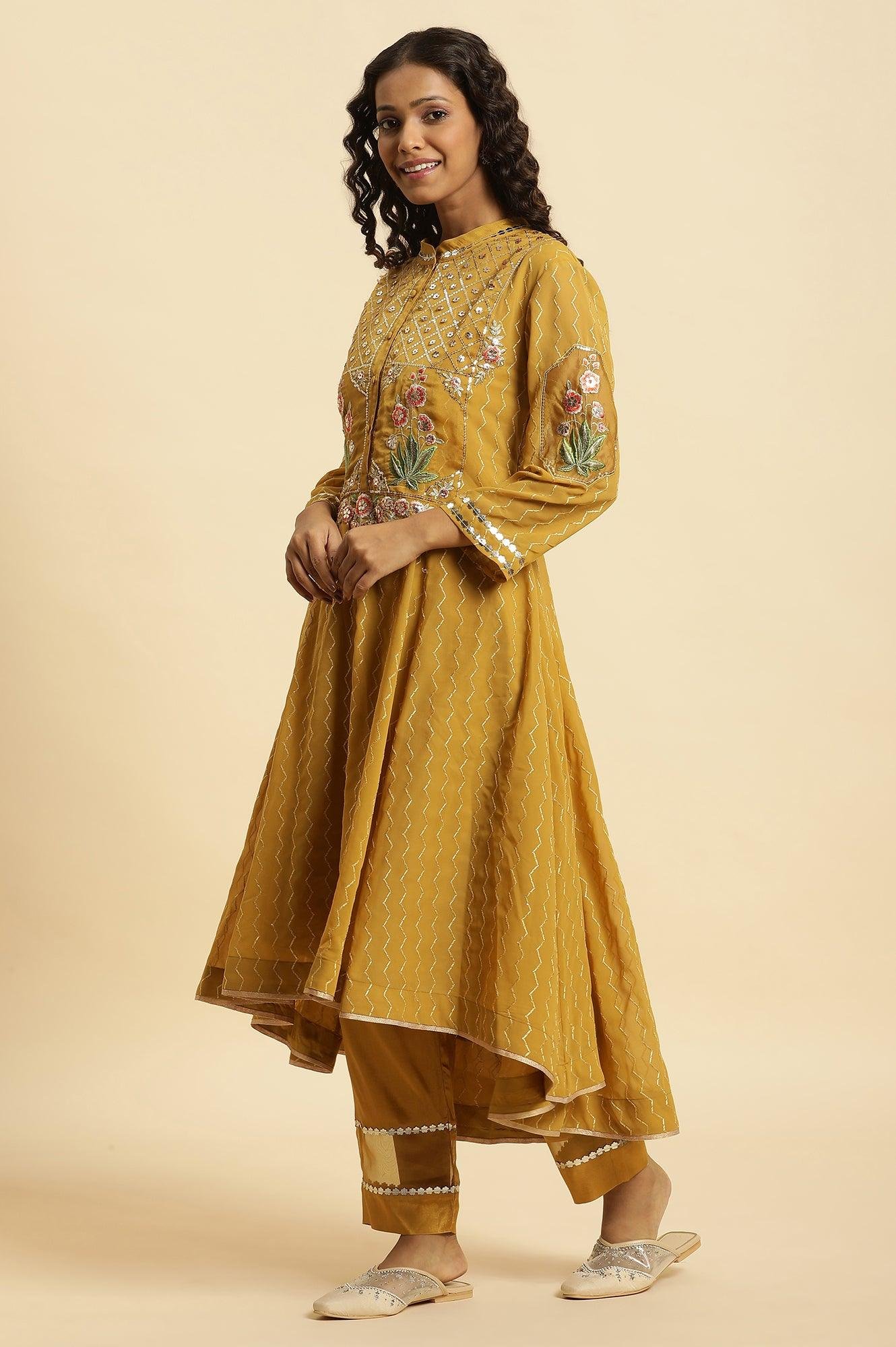 Yellow Embroidered Kurta, Pants And Dupatta Set — image 6