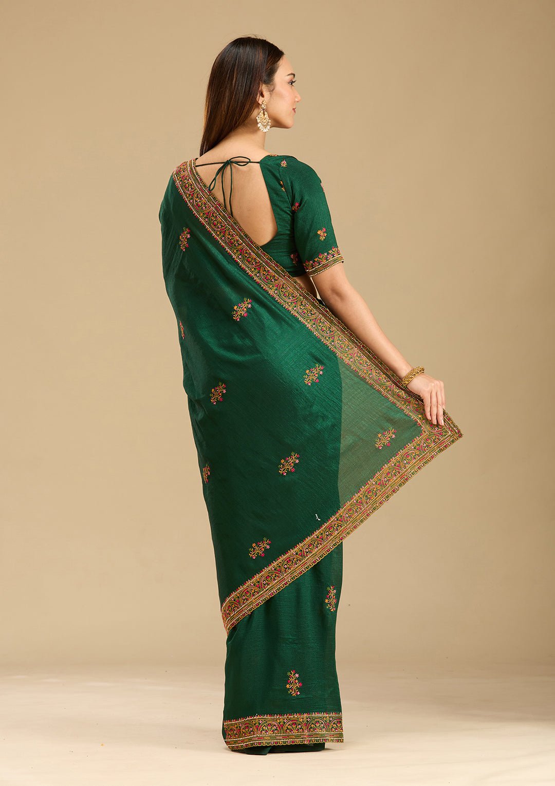 Bottle Green Kashmiri Soft Raw Silk Saree — image 7