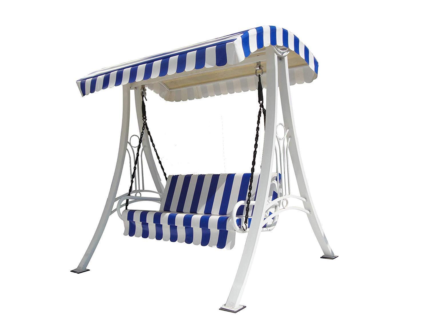 Swing/Jhula Indoor Outdoor With Stand, Roof & Seat 300 Kgs Capacity (White),White, Blue,3 Seater(Hmck-001)(Wrought Iron), 58.66 CM