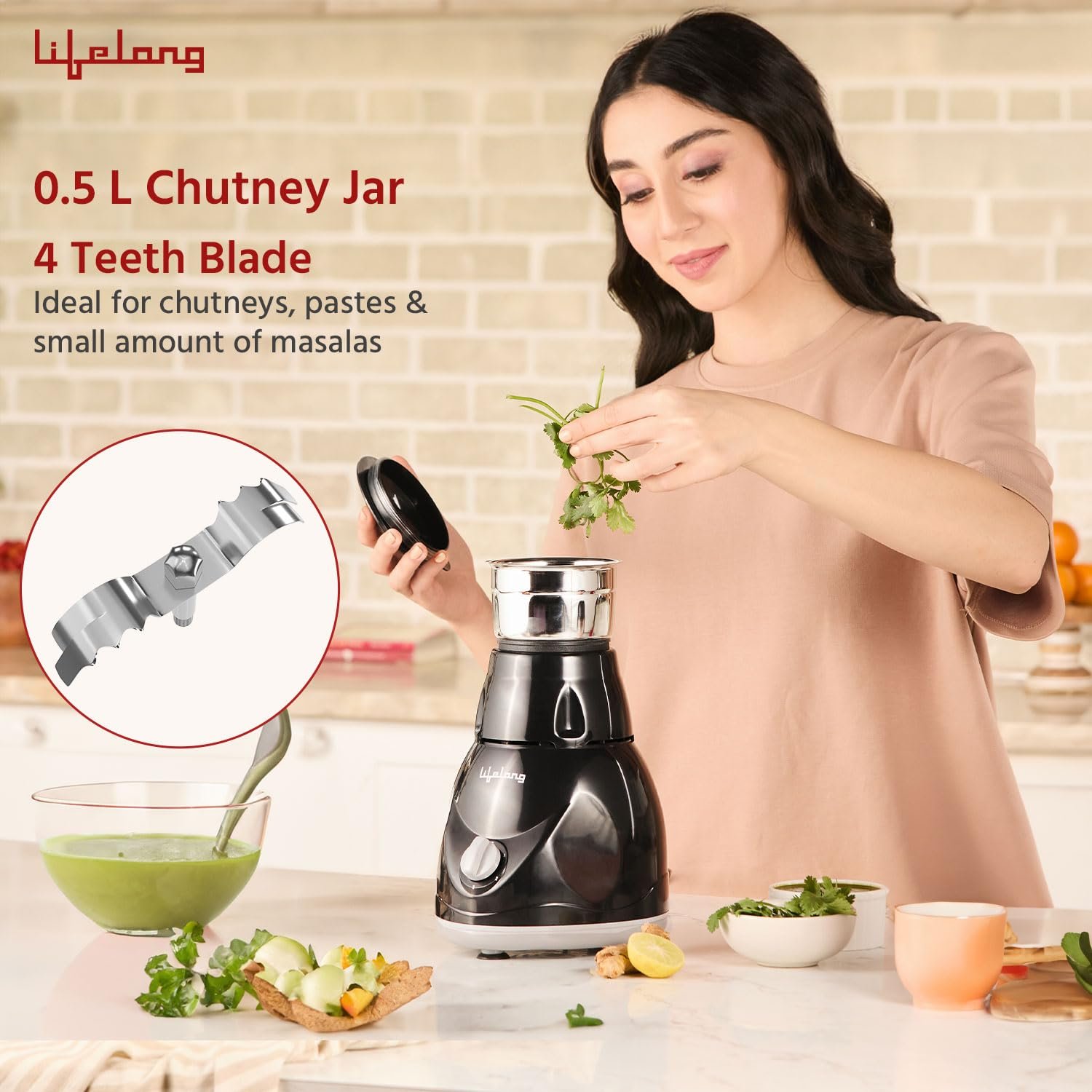 Lifelong LLMG23 Power Pro 500-Watt Mixer Grinder with 3 Jars (Liquidizing, Wet Grinding and Chutney Jar), Stainless Steel blades, 1 Year Warranty — image 9