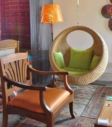 Hanging Swing Chair for Balcony & Living Room | Handwoven Cane Hammock Zula for Adults | Indoor Outdoor Single Seater Jhula | Handmade Rattan Swing Chair (91x46x91 cm) — image 3