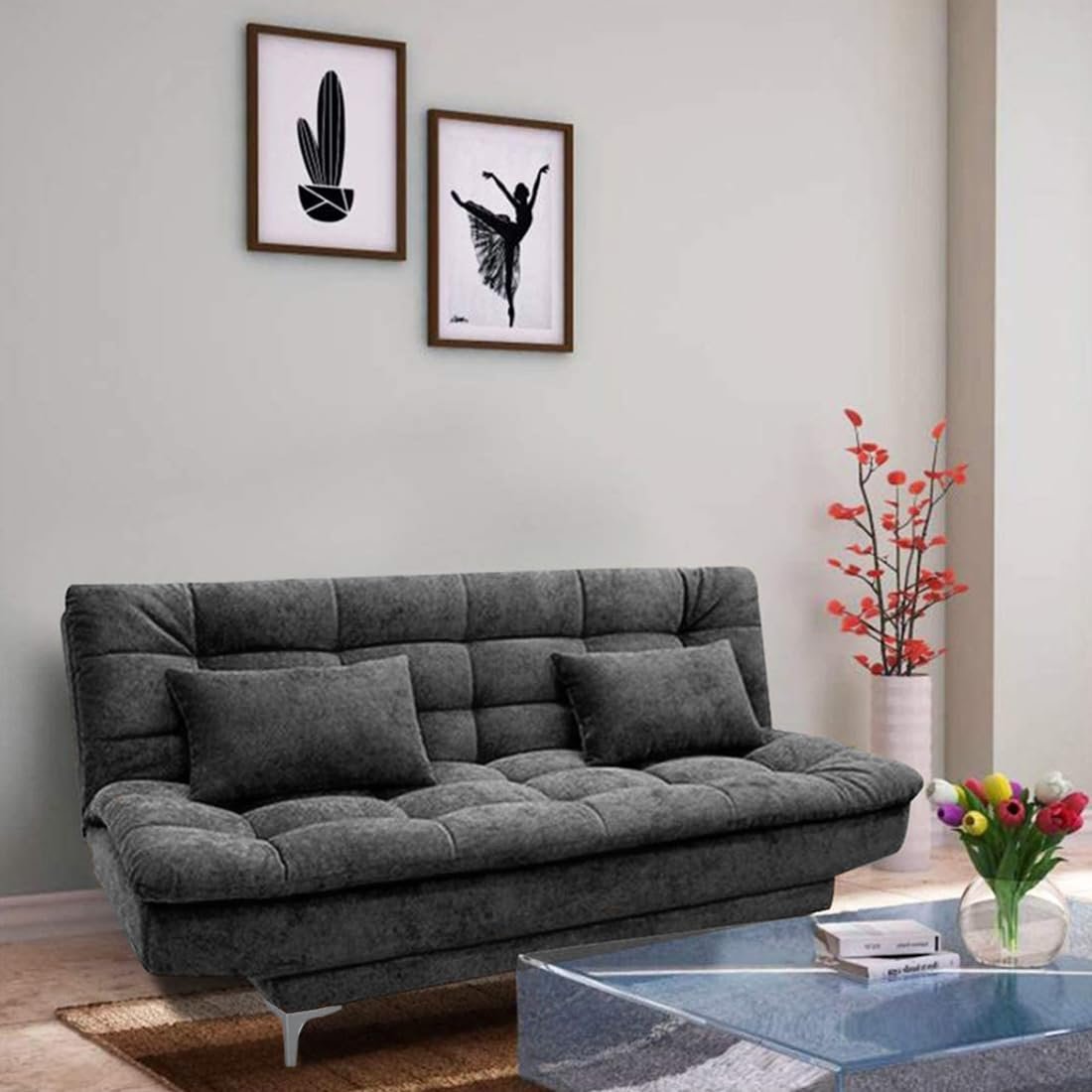 FURNY Supersoft 3 Seater Fabric Sofa Cum Bed Set (Dark Grey) — image 2