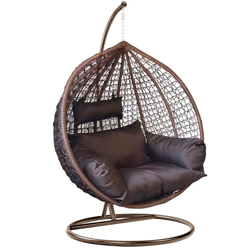 Single Seater Swing Chair with Stand & Cushion Outdoor Indoor Balcony Garden Patio,Powder Coated Frame,UV Protected Wicker,Premium Cushion, Metal — image 2