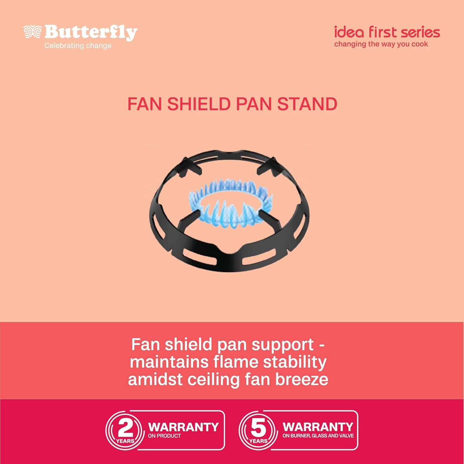 Butterfly Renz 3 Burner 3 Star Glass Top Gas Stove | Fan shield | Leak Proof European Valve | Rust Resistant Frame | Patented Lift Lock | 8mm Tempered Designer Glass | 2 Years Product Warranty — image 6
