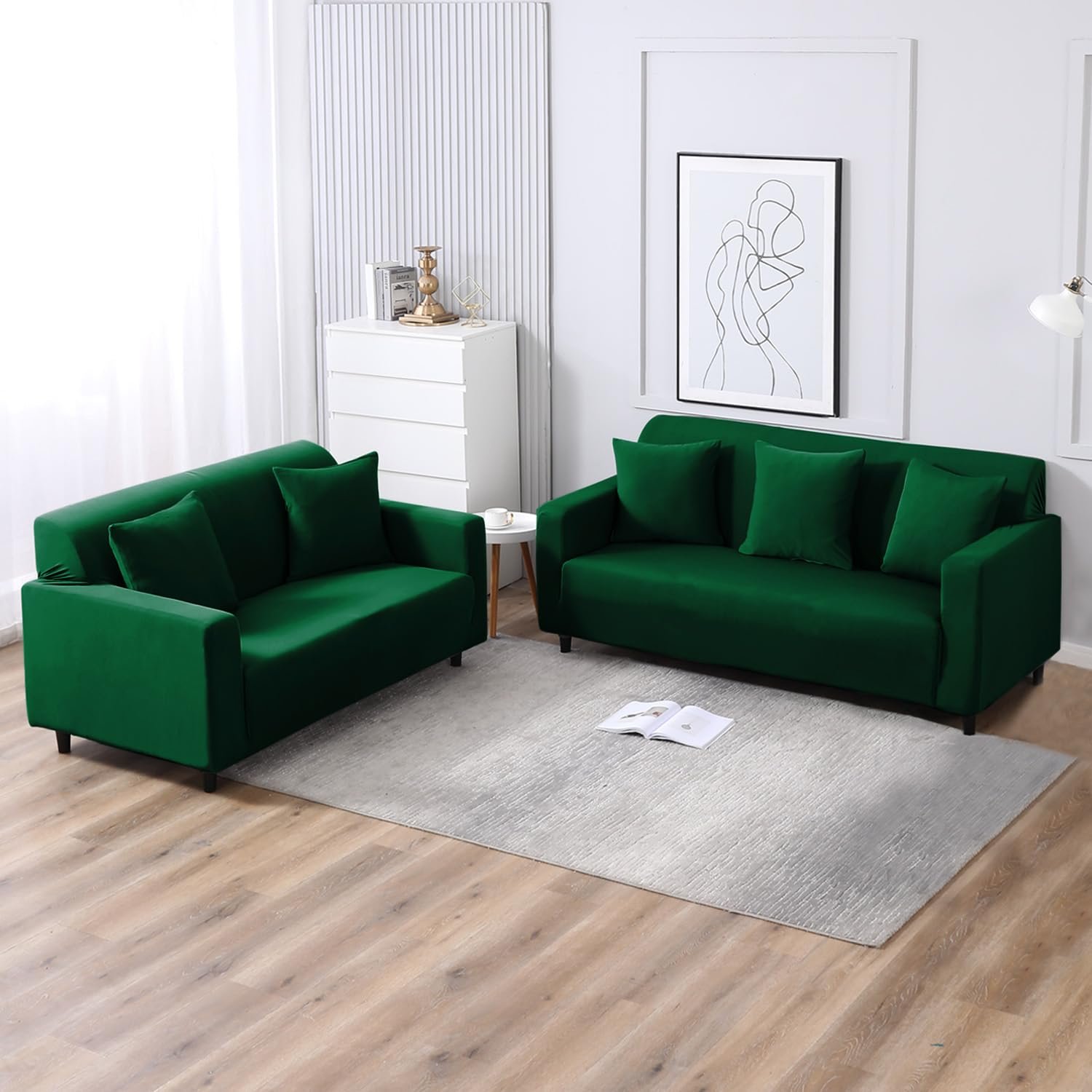 HOKIPO Printed 5 Seater Fully Covered Sofa Cover in 3 Seater and 2 Seater Configuration, Bottle Green (AR-4278-E25 + AR-4279-E25) — image 2