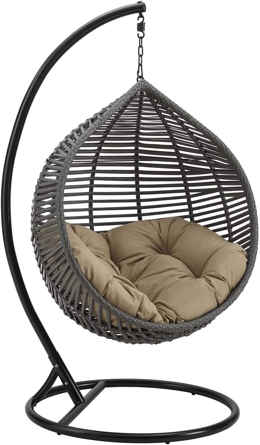Wicker Rattan Wrought Iron Single Seater Swing Chair Stand For Adults|Garden & Outdoor Hammock Swing Cushions For Kids|Teardrop Swing Hanging Chair W/ Curve Stand|Jhula-114.3 Cm,25.5 Cm,50" — image 2