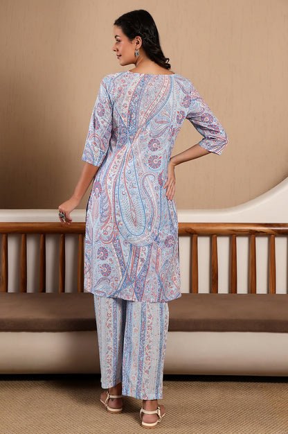 Light Blue Paisley Printed kurta Co-Ord Set — image 2