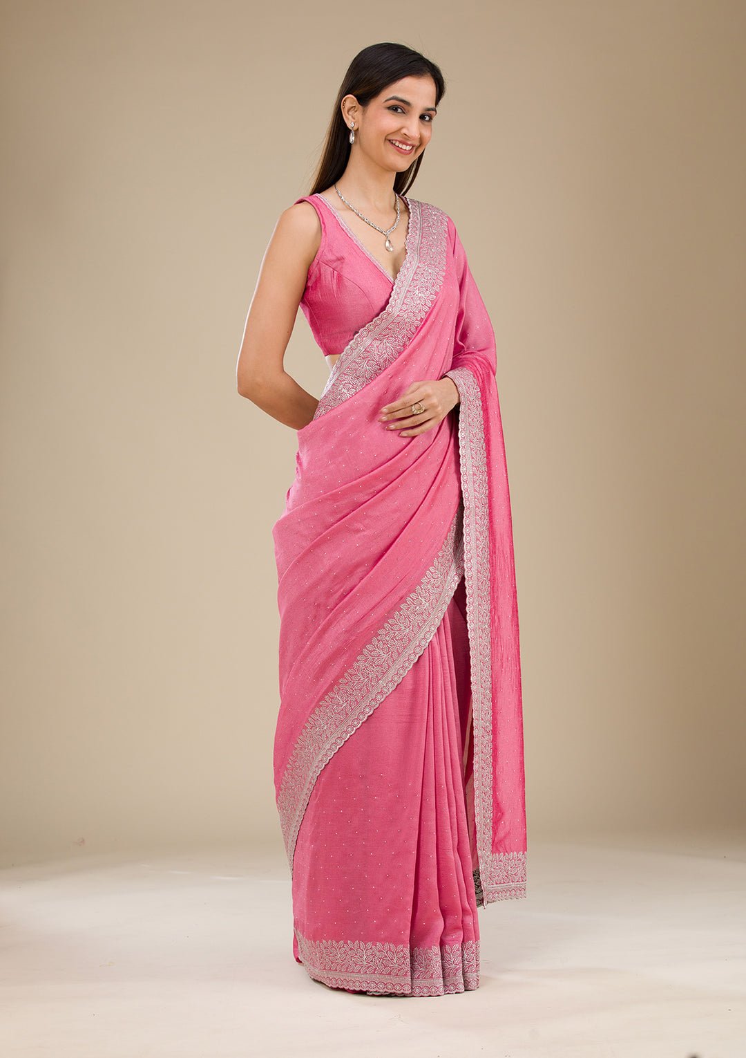 Onion Pink Zariwork Soft Silk Saree — image 3
