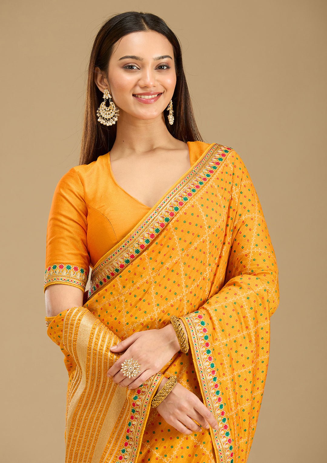 Mustard Zariwork (Gold) Soft Raw Silk Saree — image 5