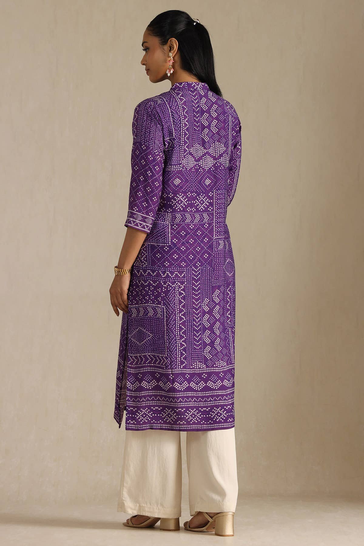 Purple Muslin Bandhani Printed Kurta With Zardosi — image 3