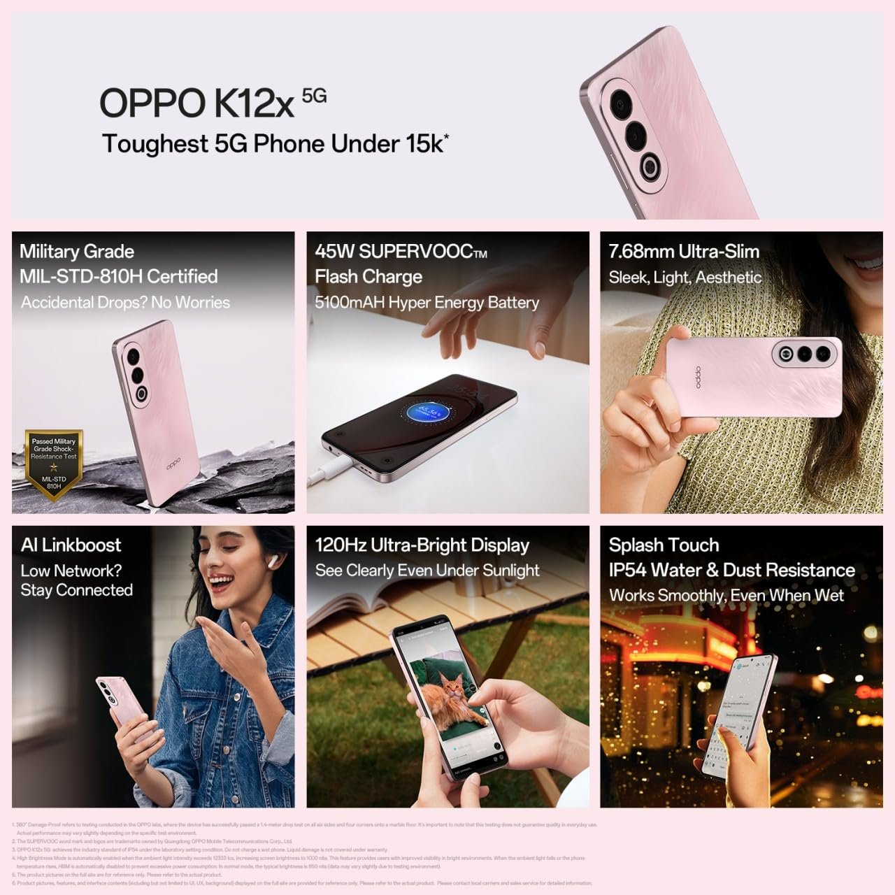 Oppo K12x 5G Smartphone (8GB RAM + 256GB Storage) | 16.94cm LCD Display, 5100mAh Battery | 45W SUPERVOOC Flash Charge | 360° Damage-Proof Armour Body | Charger in The Box (Feather Pink) — image 6