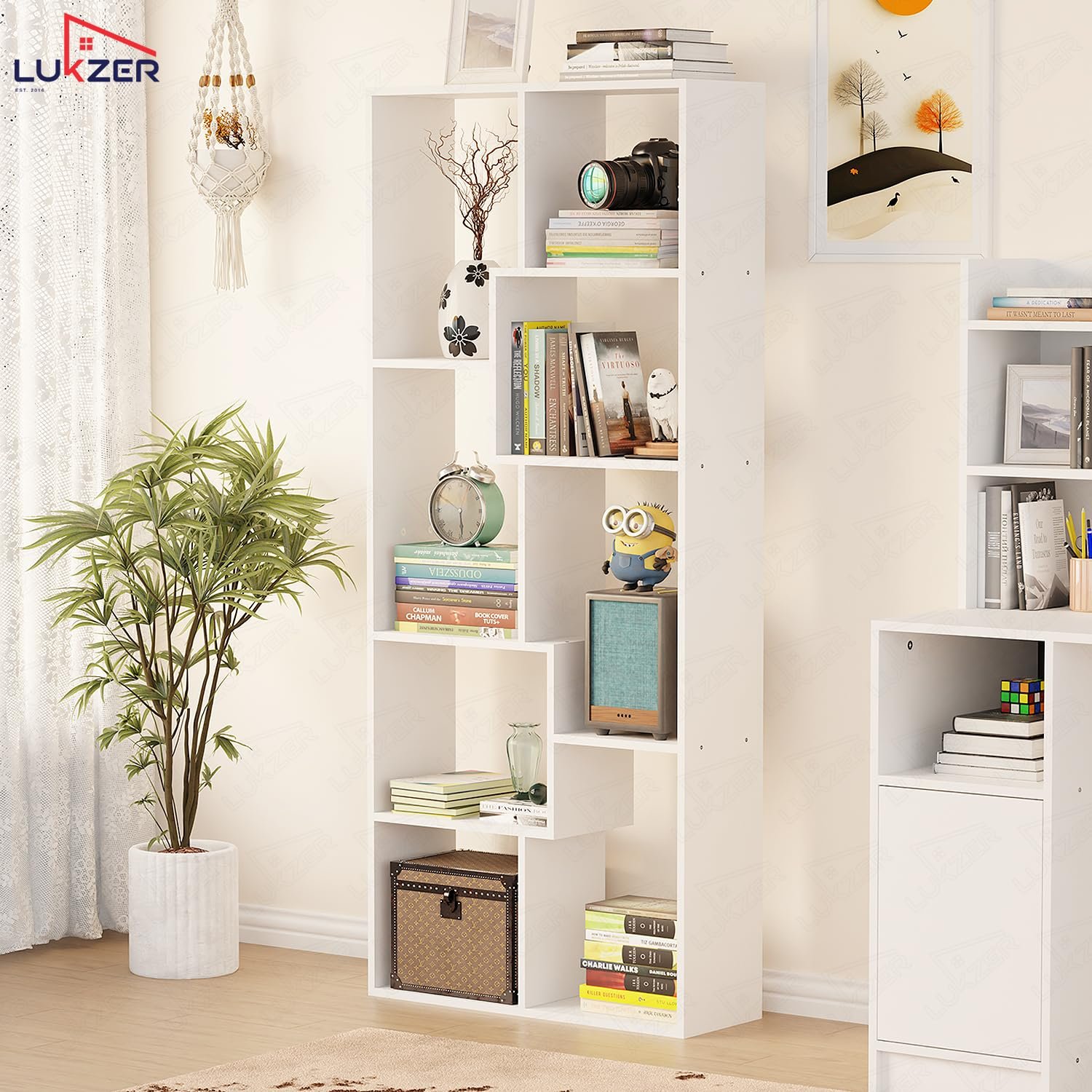 Lukzer 8 Shelves Modern Simple Engineered Wood Book Shelf with Storage Display Rack Open Bookcase Showcase Stand (MR-004/White/164 x 24 x 70 cm) DIY (Do It Yourself) — image 4