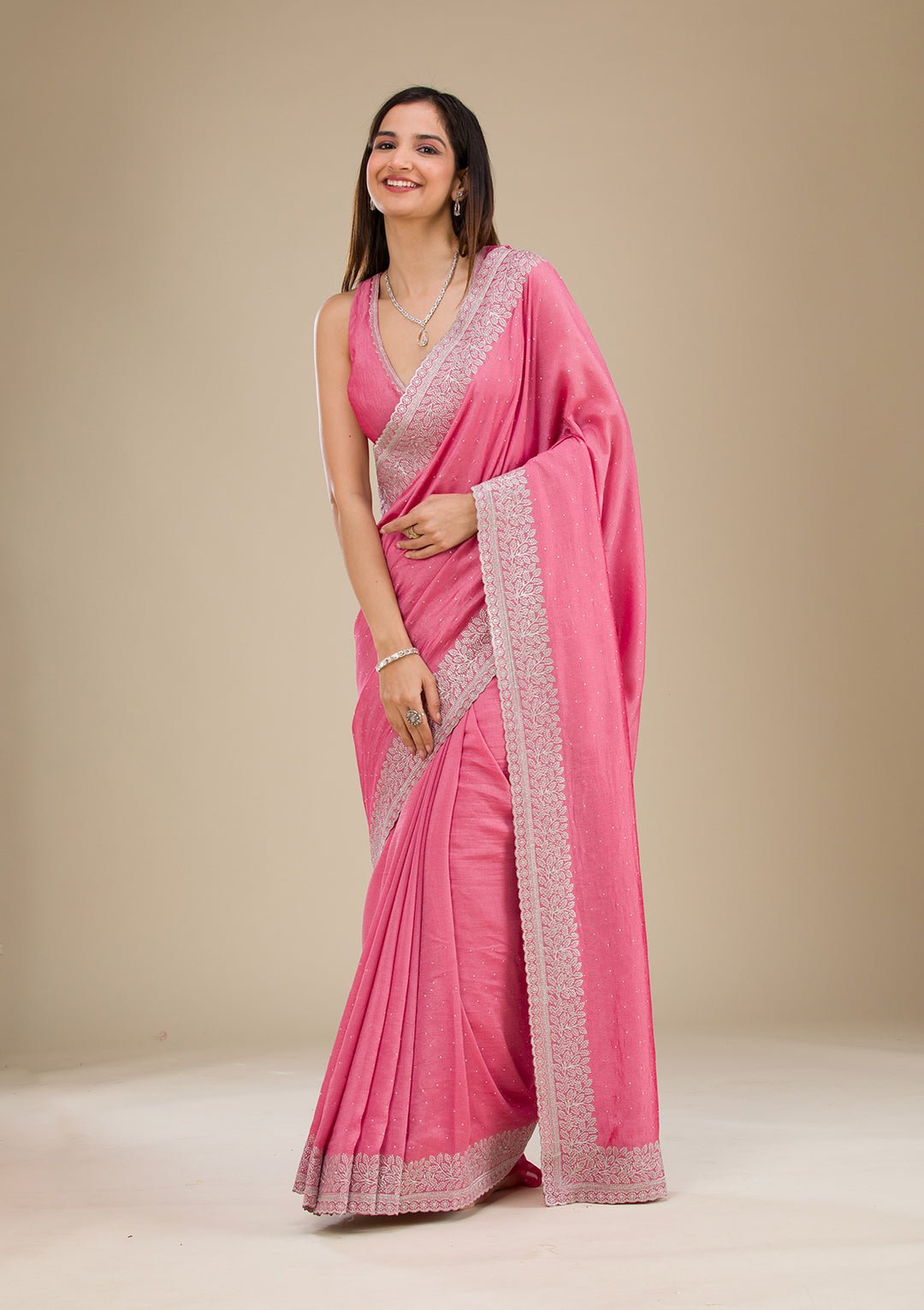 Onion Pink Zariwork Soft Silk Saree — image 7