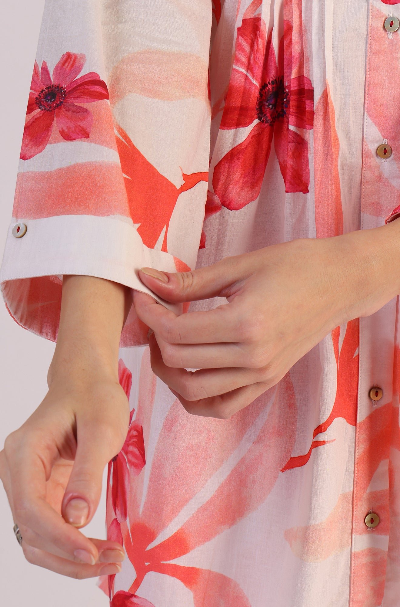 White Bold Floral Printed Pure Cotton Tunic and Straight Pants Co-ord Set — image 4