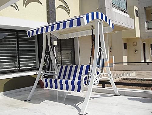 Swing/Jhula Indoor Outdoor With Stand, Roof & Seat 300 Kgs Capacity (White),White, Blue,3 Seater(Hmck-001)(Wrought Iron), 58.66 CM — image 3
