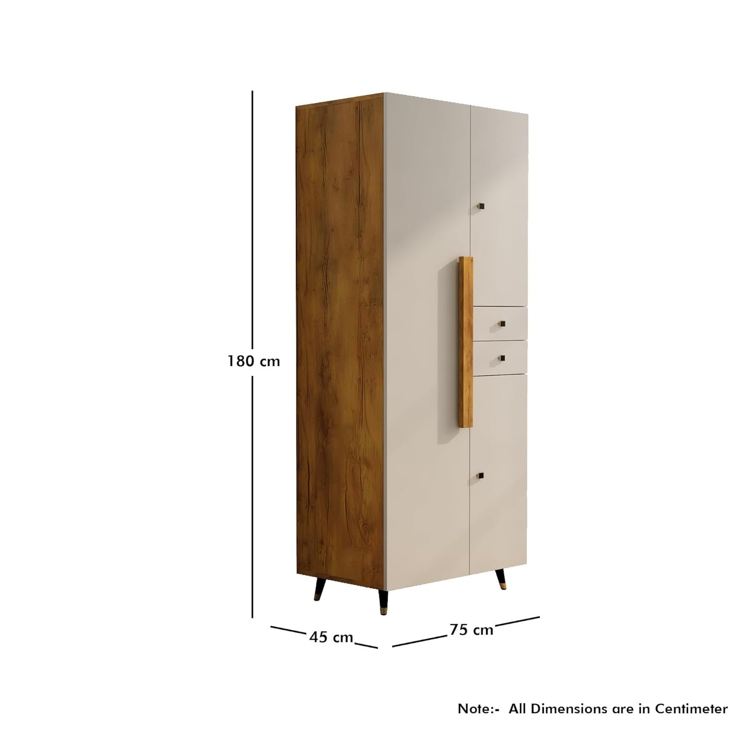 Bniture Wooden Almirah for Clothes, Door for Bedroom, 2 Door Wardrobe with Drawer & Hanging Space (45D x 75W x 180H CM) | 3 Year Warranty (Giant Wood & Frosty White) — image 4