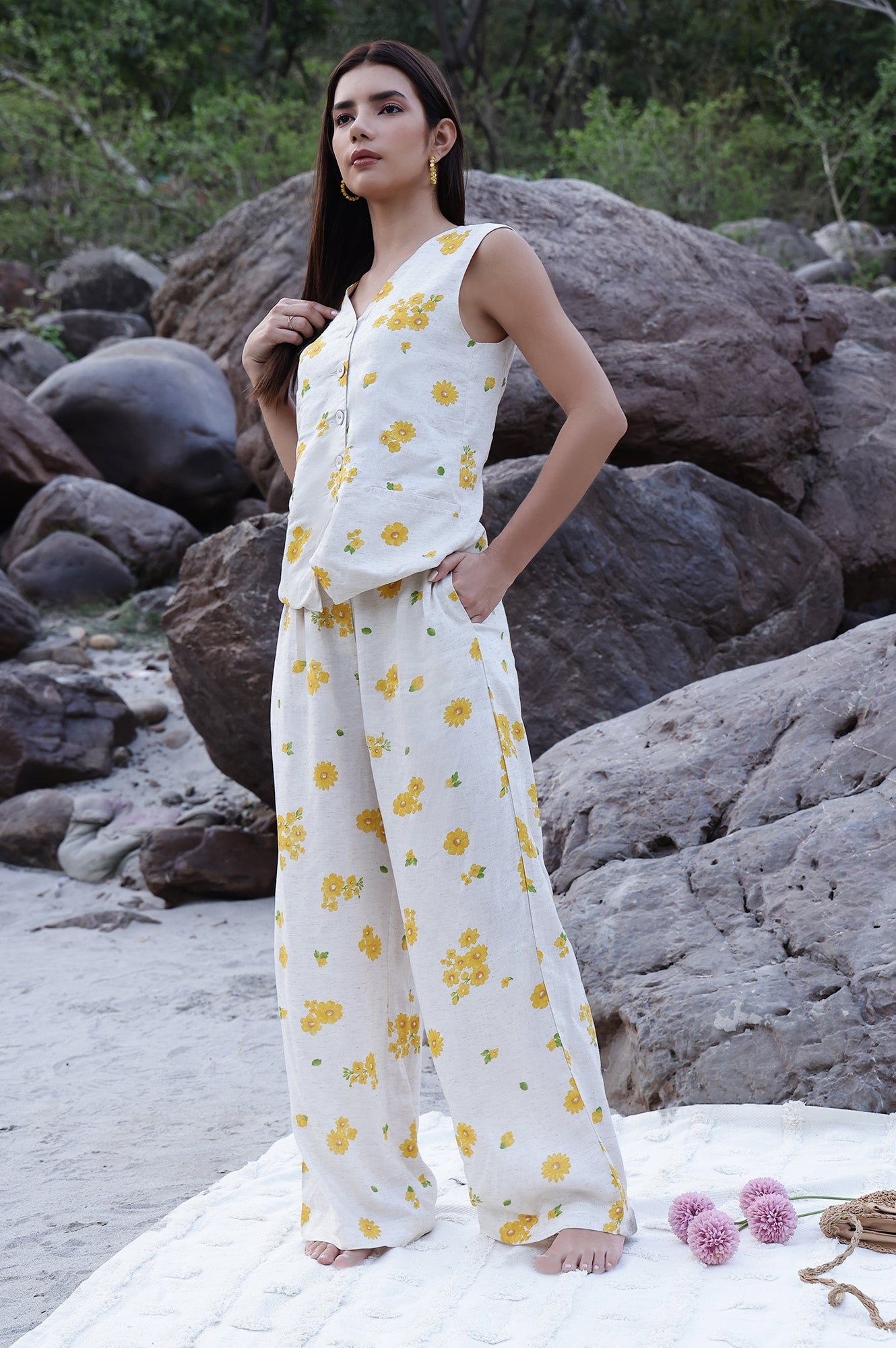 Floral Printed Rayon Top & Parallel Pant Co-Ord Set — image 10