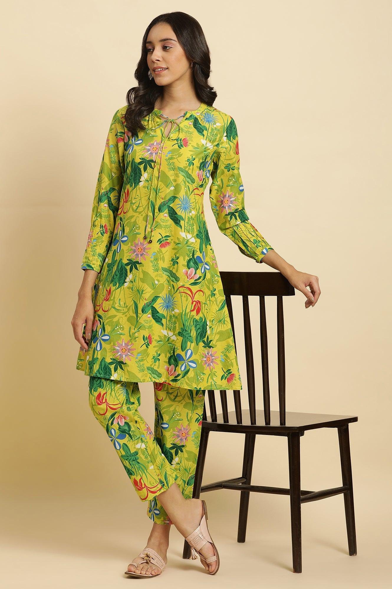 Green Floral Printed A-Line Kurta & Pants Co-Ord Set — image 8