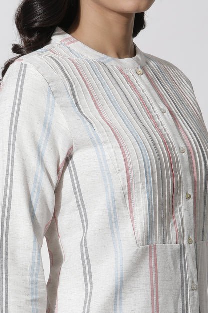 White Stripe Printed Pintuck Tunic And Pants Co-Ord Set — image 3