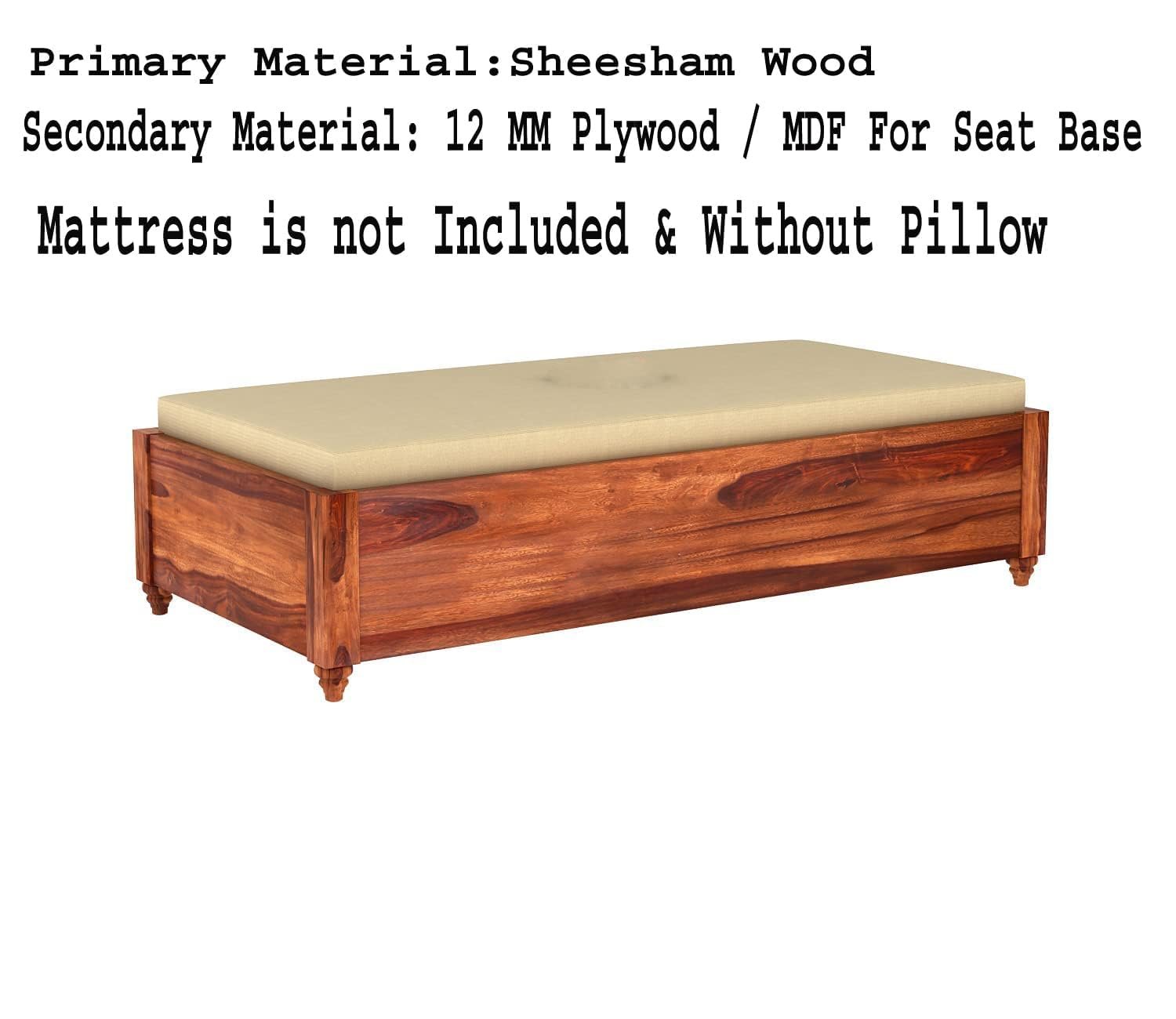 Ekdantix Furniture Wood Divana Cot for Home Hall || Diwan Cum Bed with Storage || 3 Seater Sofa Cum Couch || Divan Bed for Living Room || Without Pillow (Natural) — image 4