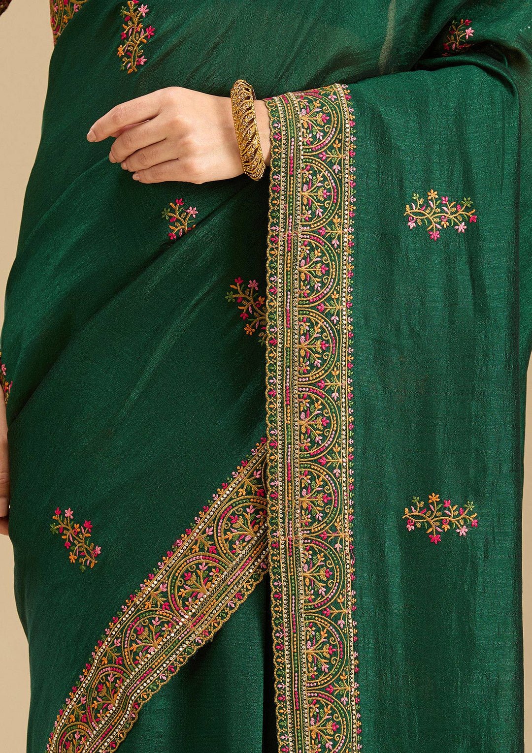 Bottle Green Kashmiri Soft Raw Silk Saree — image 3