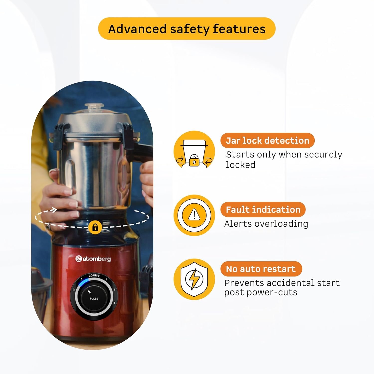 Atomberg Zenova Mixer Grinder | Unique Coarse Mode for Silbatta-like Texture | Intelligent BLDC Motor | Safety Features | 4 Jars including Chopper | Hands-Free Operation (Red Wine) — image 3