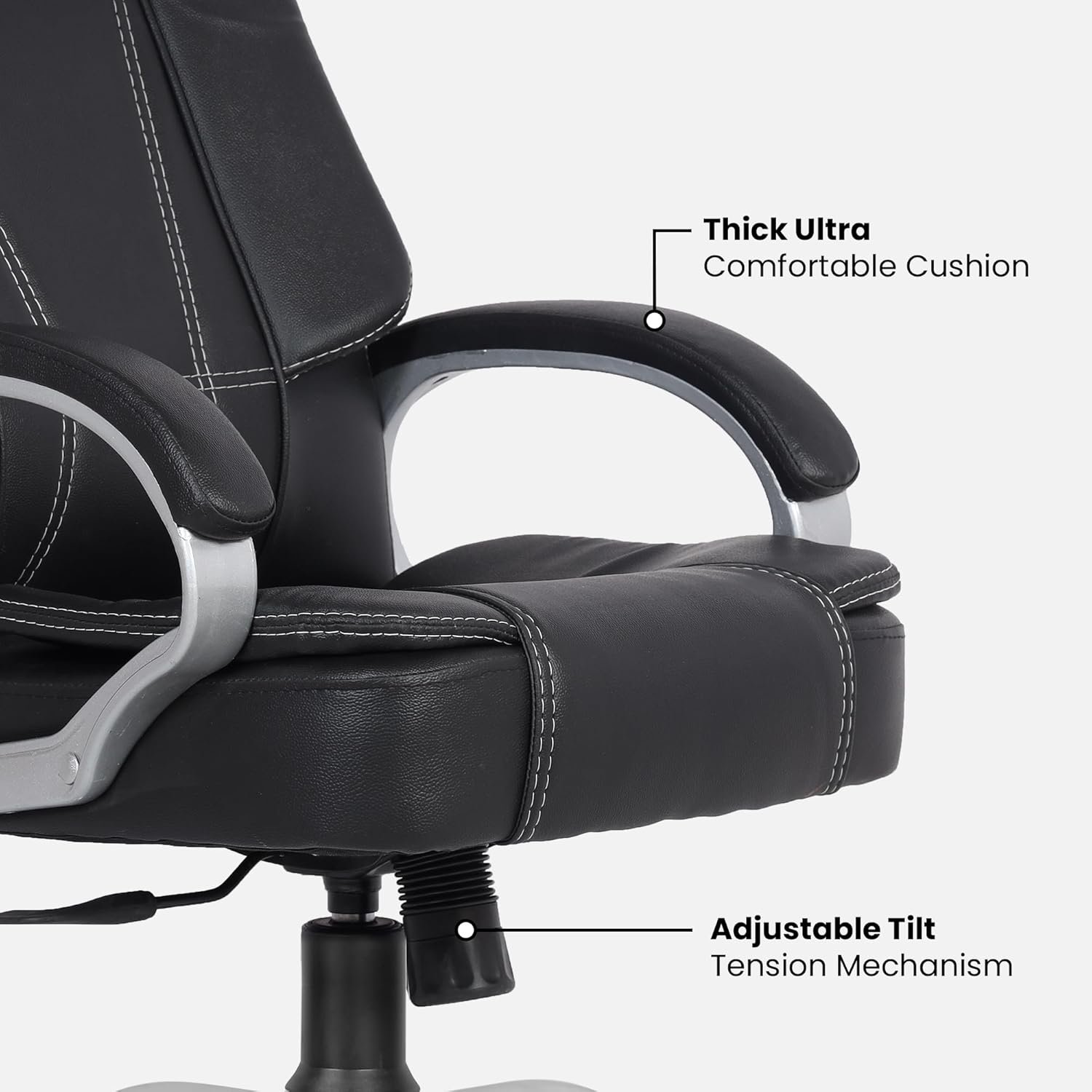Executive Boss Chair with Spacious Cushioned Seat | Heavy Duty Metal Base | High Back | 3 Years Warranty (Black) — image 3