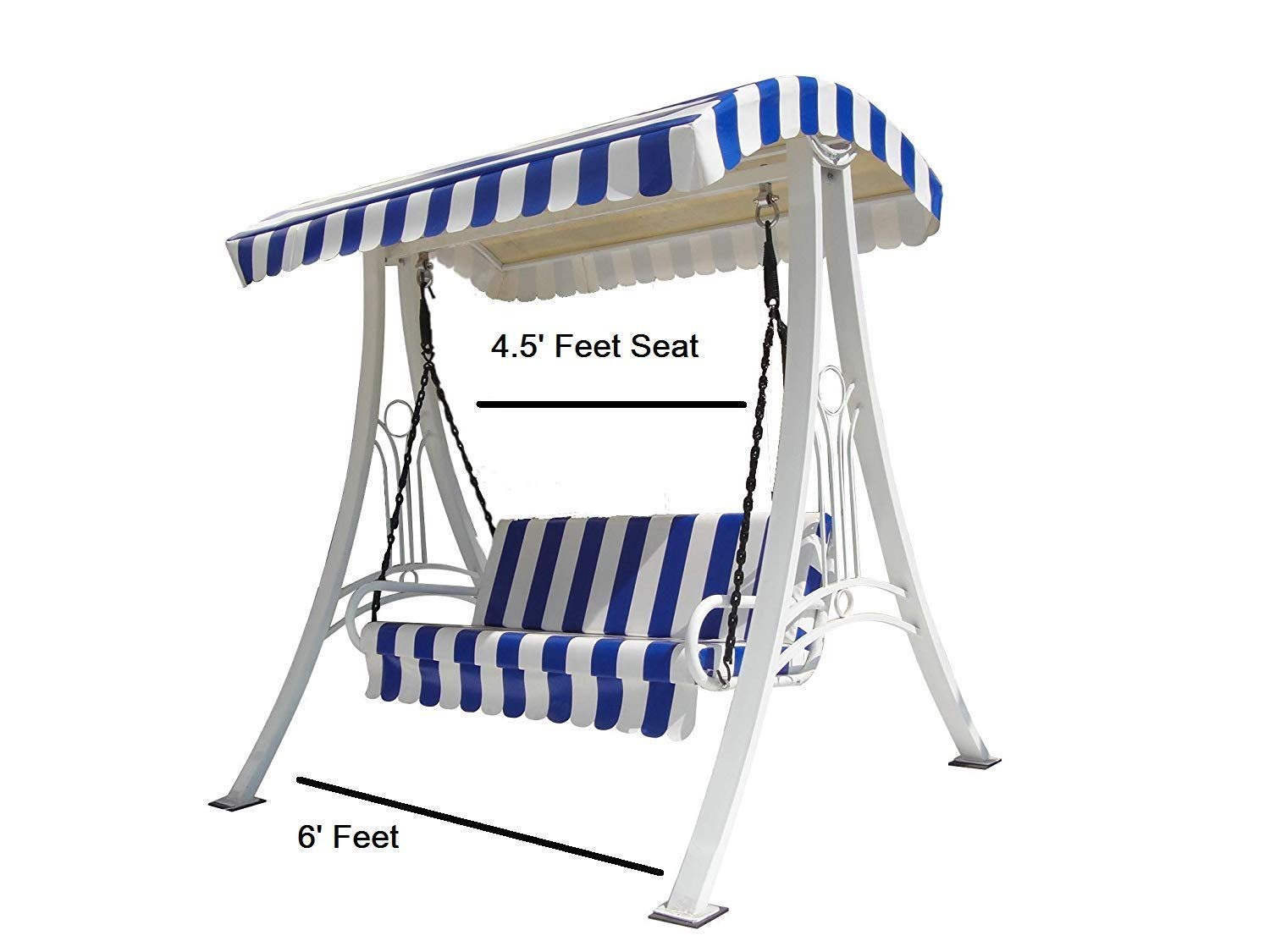Swing/Jhula Indoor Outdoor With Stand, Roof & Seat 300 Kgs Capacity (White),White, Blue,3 Seater(Hmck-001)(Wrought Iron), 58.66 CM — image 4