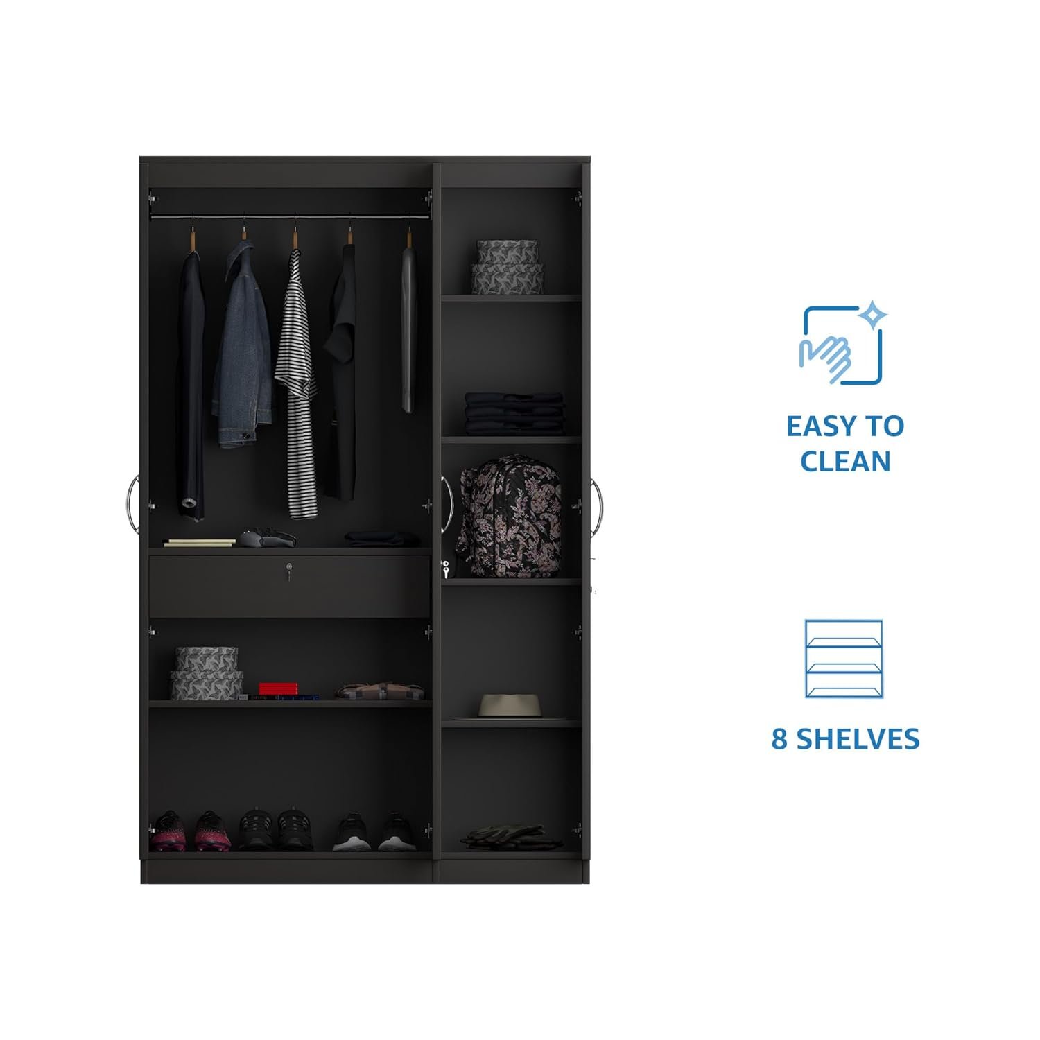 Amazon Brand - Solimo Alpha 3 Door Engineered Wood Wardrobe Drawer (Wenge Finish) — image 4