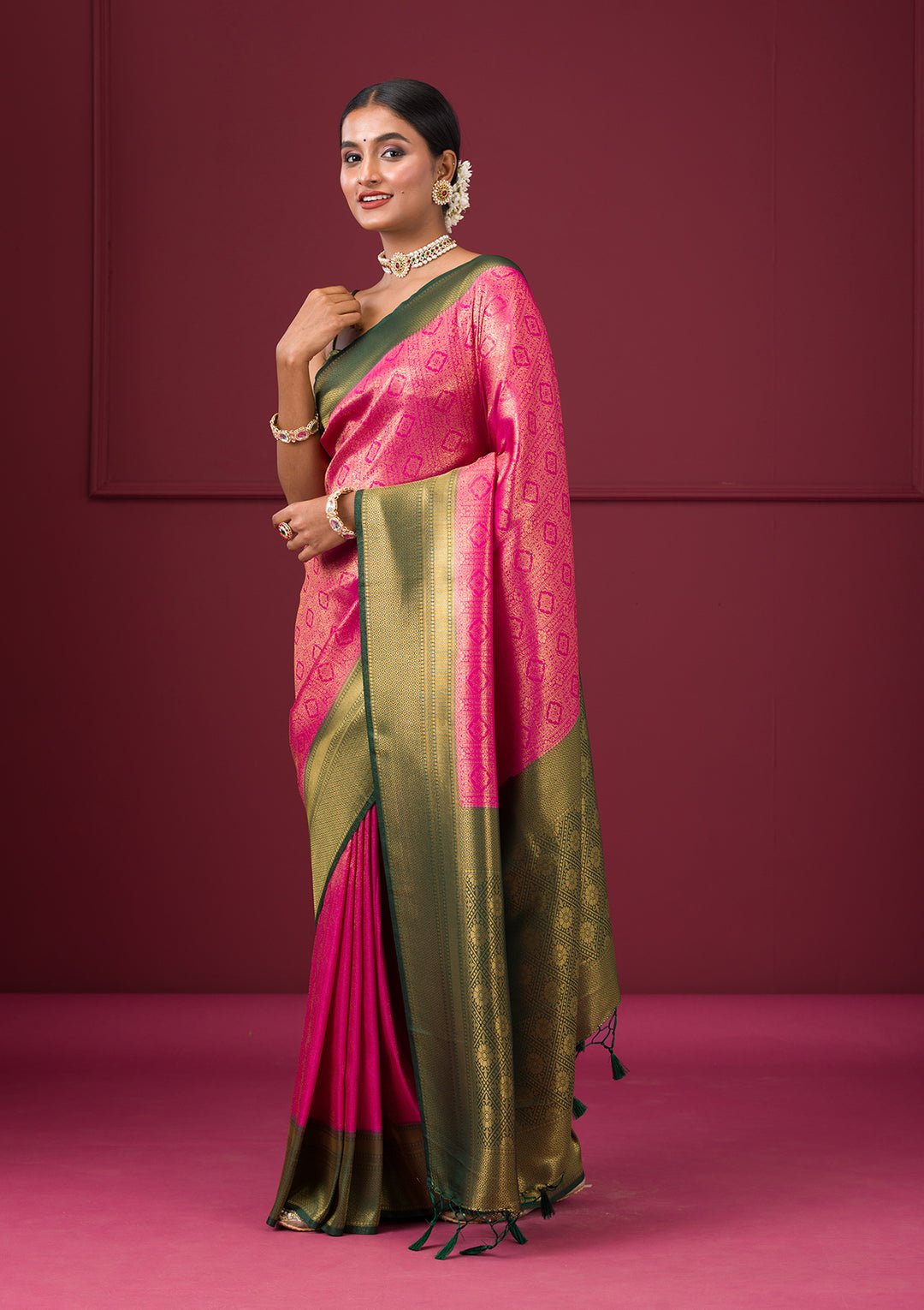 Pink Zariwork Soft Silk Saree — image 5