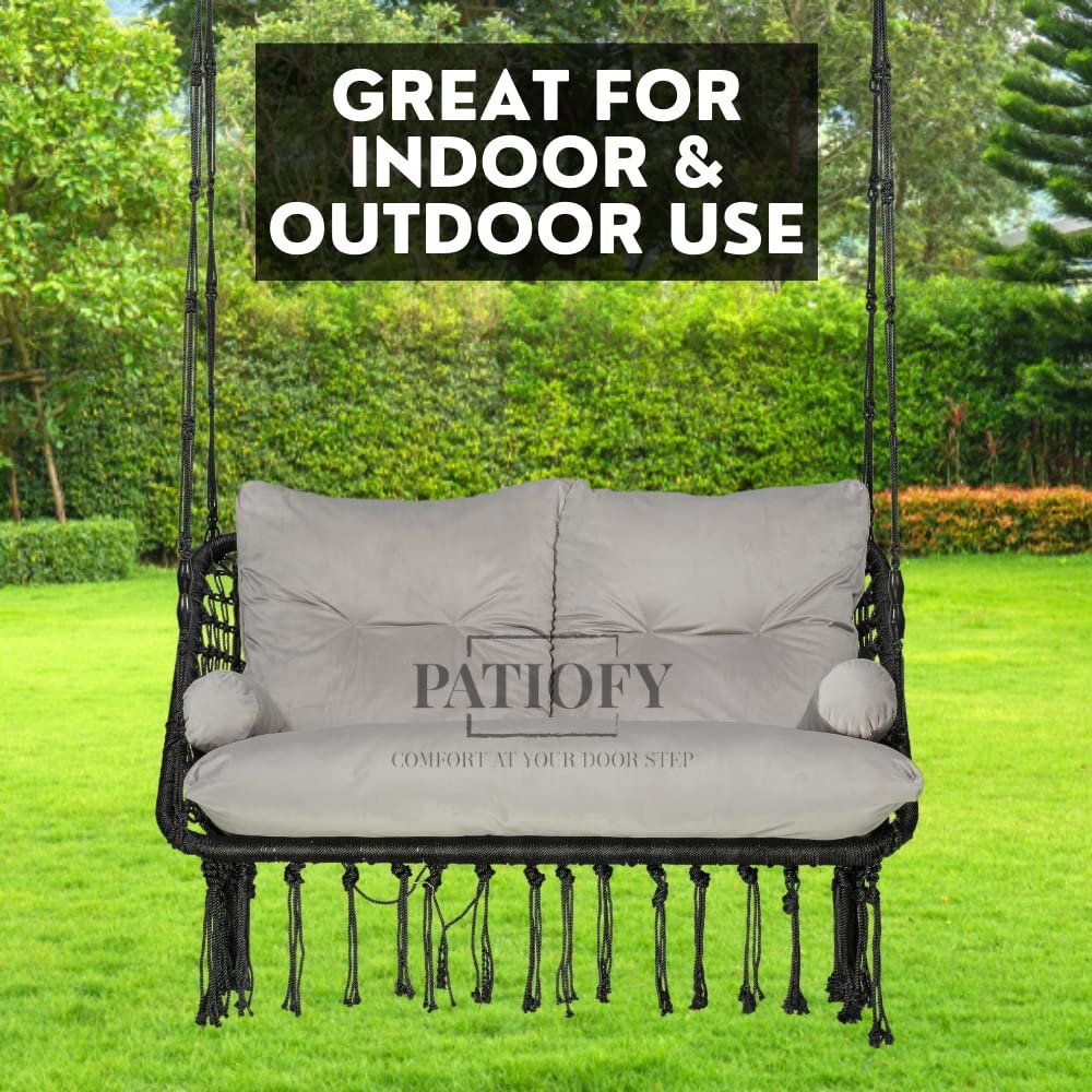 Double Seater Swing - 2 Seater Swing for Balcony with Large Grey Full Body Sitting Cushion (Black)-Polyester, 20 Cm — image 2