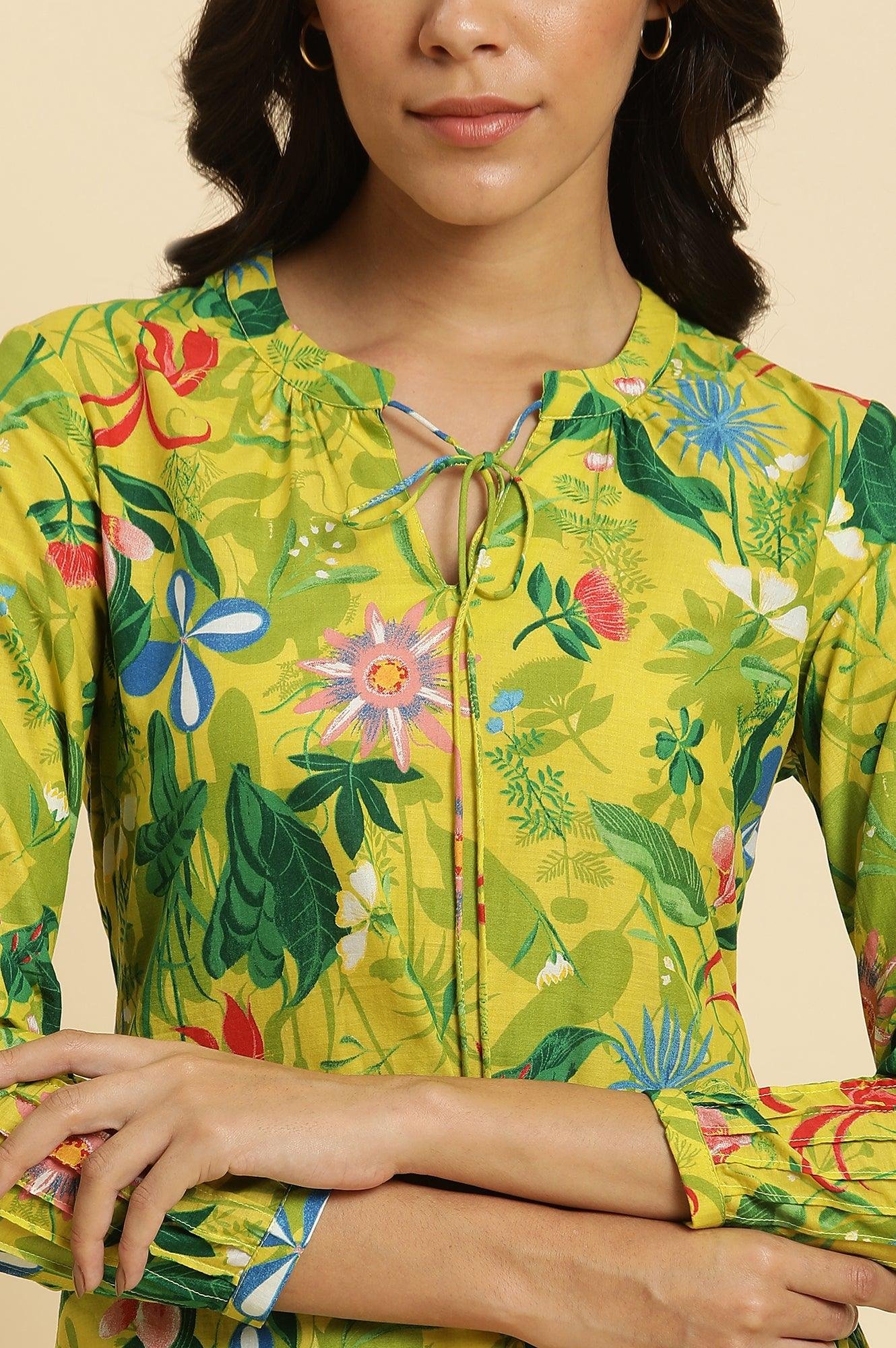 Green Floral Printed A-Line Kurta & Pants Co-Ord Set — image 4
