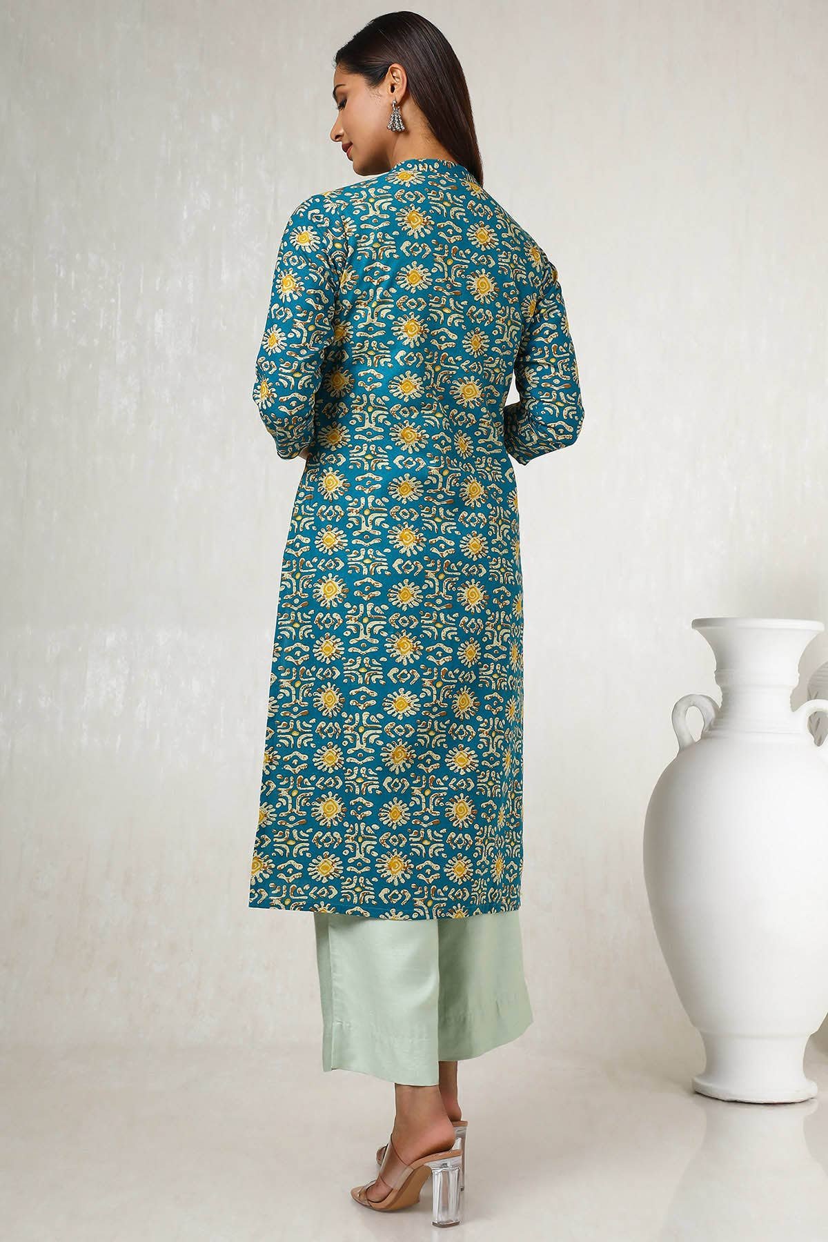 Teal Cotton Blend Abstract Print Kurta — image 5