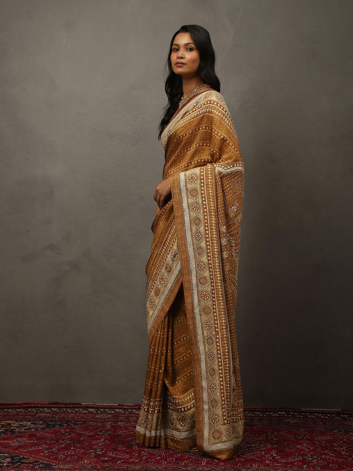 Camel Brown Bhairavi Saree With Unstitched Blouse — image 2