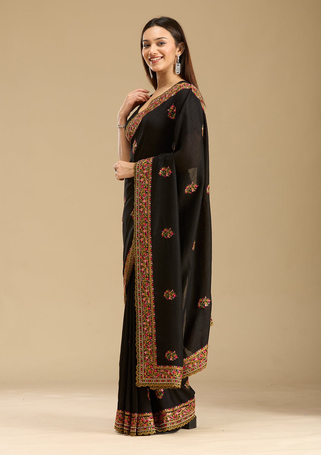 Black Kashmiri Soft Raw Silk Saree — image 2