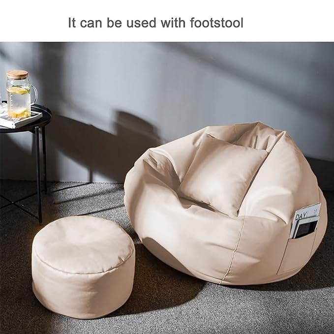 INSTER Combo of Bean Bag Cover with Footrest and Cushion Only (Without Filling) Faux Leather Bean Bag Chair Couch Cover Seat Lazy Sofa (4XL, Cream) — image 4