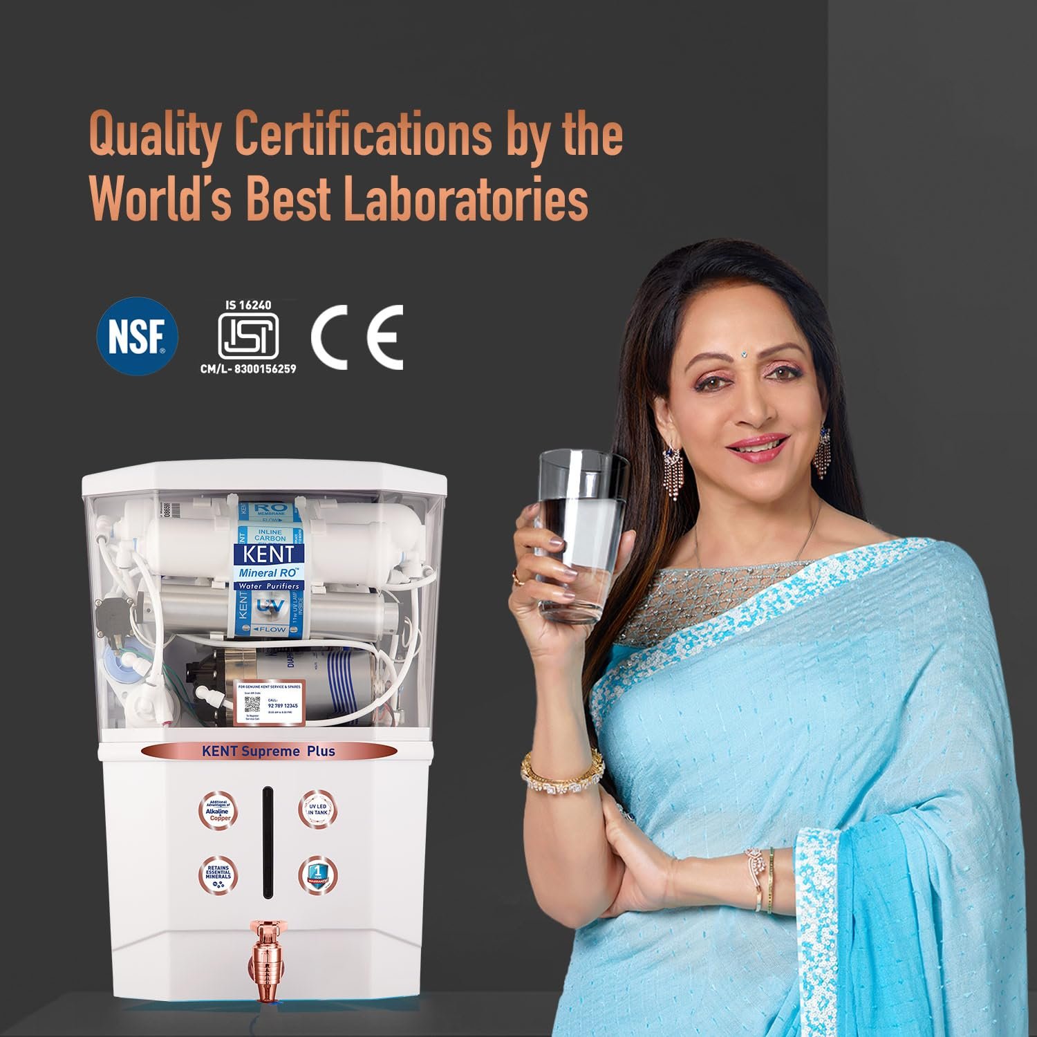 KENT Supreme Plus Alkaline+Copper RO Water Purifier | RO+UV+UF+Alk +Cu+TDSControl+UV LED Tank|Advanced ROTech for Sabse Shudh Paani | Auto Flush | 8L| 20LPH | Ideal for Borewell/Tanker/Municipal Water — image 8