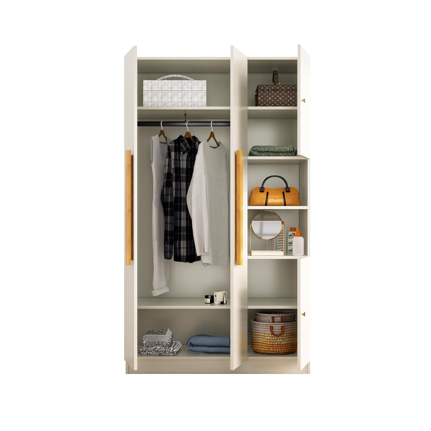 Bniture Wooden Almirah for Clothes, Door for Bedroom, 4 Door Wardrobe with Hanging Space (50D x 105W x 180H CM) |3 Year Warranty (Frosty White) — image 5