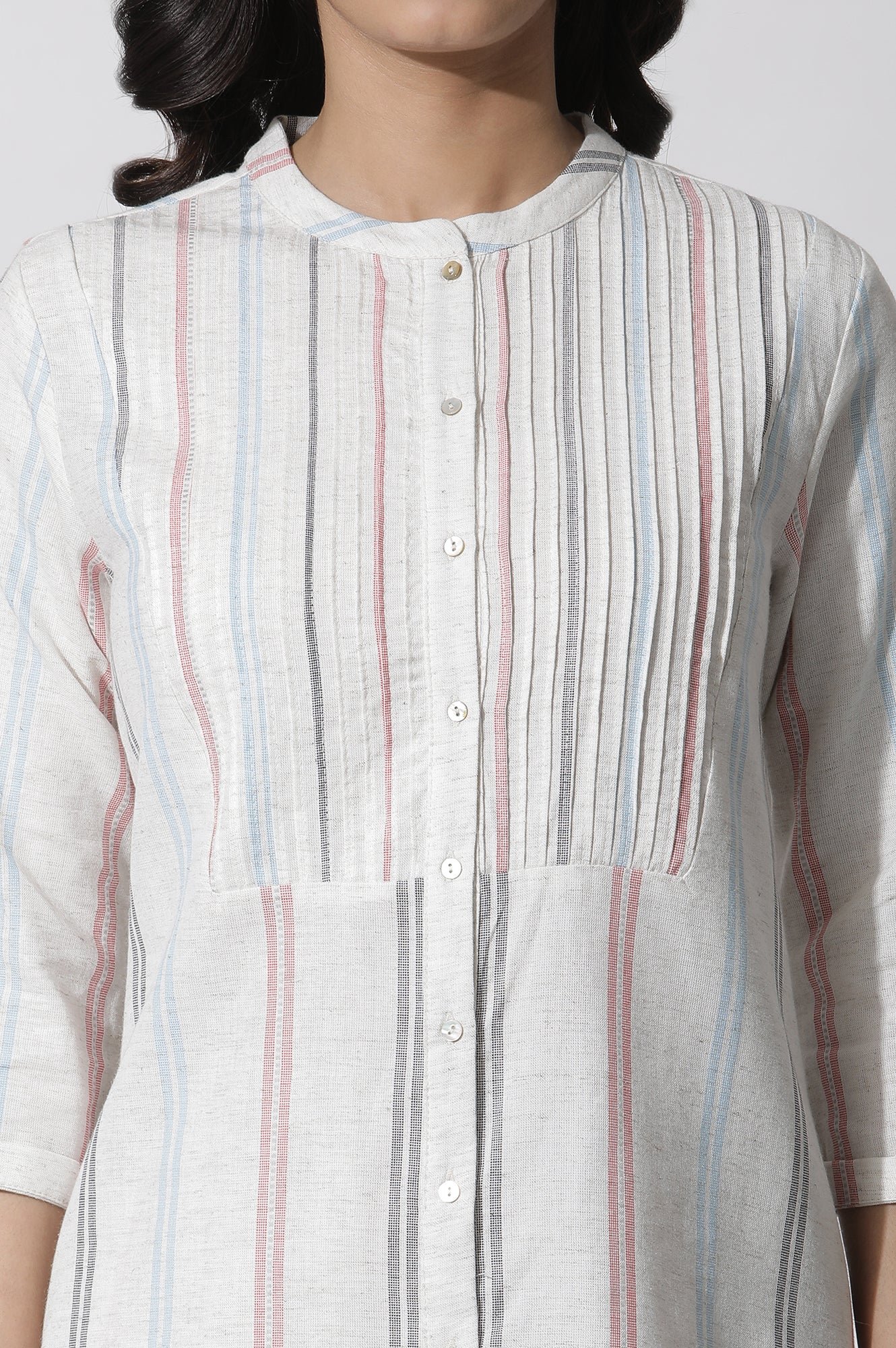 White Stripe Printed Pintuck Tunic And Pants Co-Ord Set — image 5