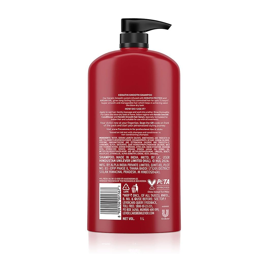 1000 ML TRESemme Keratin Smooth Shampoo With Keratin Protein and Argan Oil | Salon-Like Smooth Hair | Up To 72H Frizz Control — image 2