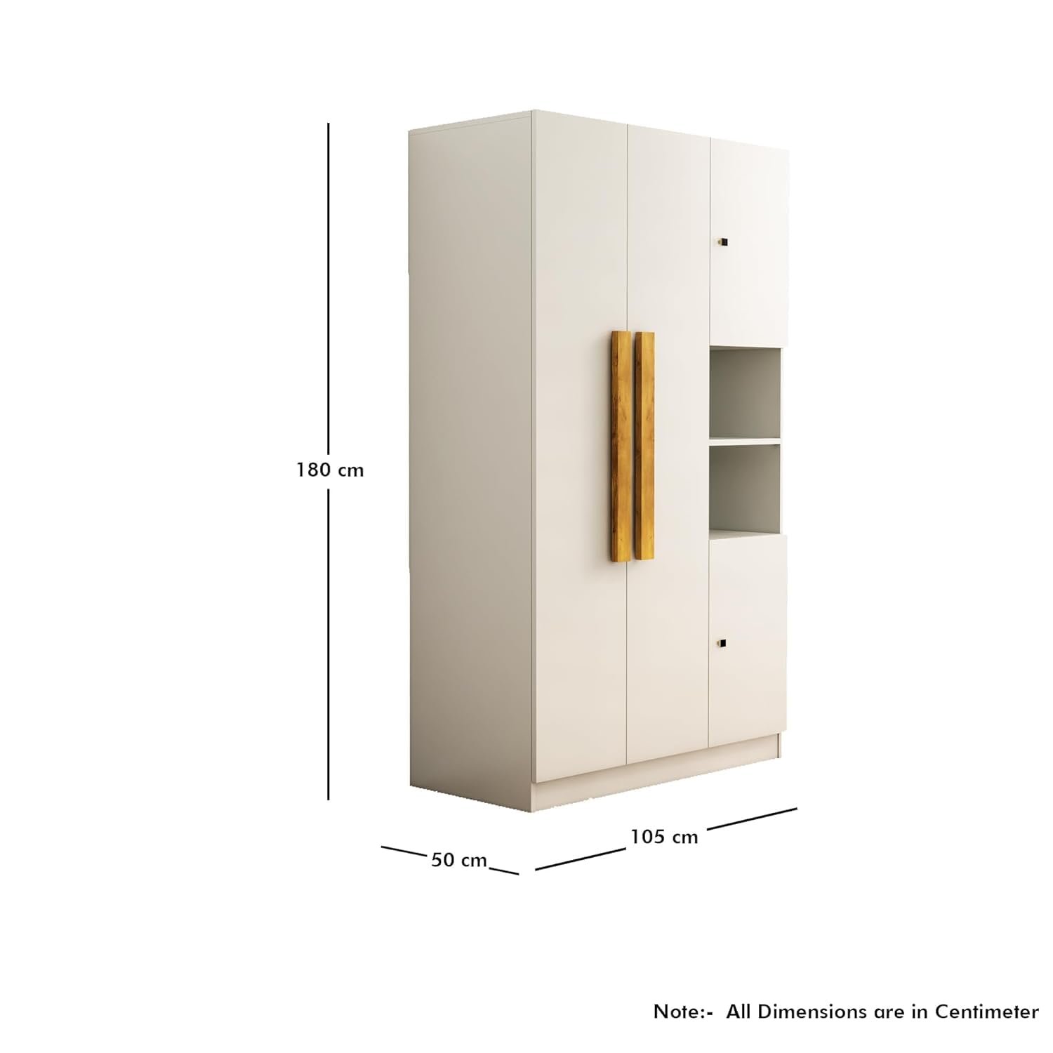 Bniture Wooden Almirah for Clothes, Door for Bedroom, 4 Door Wardrobe with Hanging Space (50D x 105W x 180H CM) |3 Year Warranty (Frosty White) — image 2