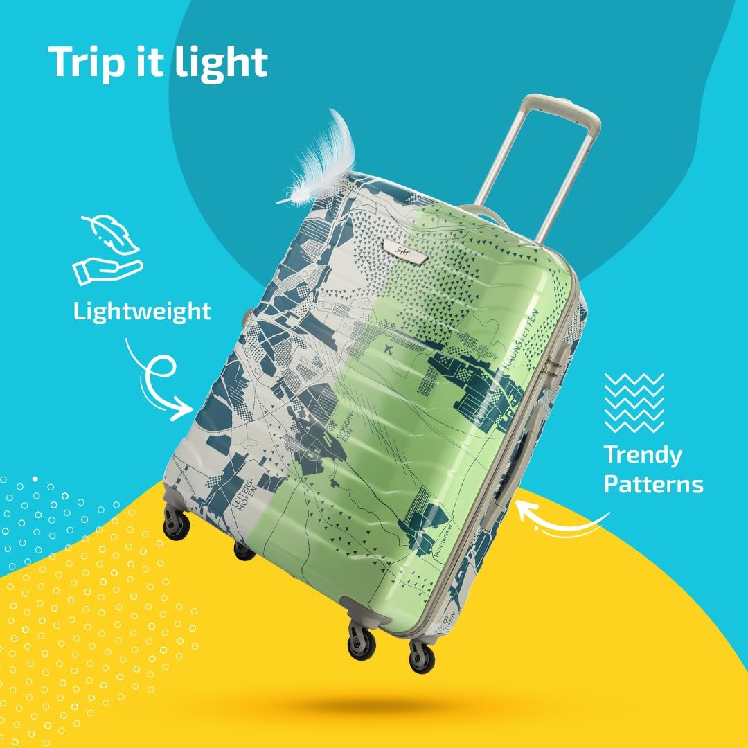 Skybags Tooper Set of 3 (Cabin+ Medium+Large) Hard Luggage (55+65+75 cm) | Polypropylene Luggage Trolley with 8 Spinner Wheels|Green|Unisex — image 4